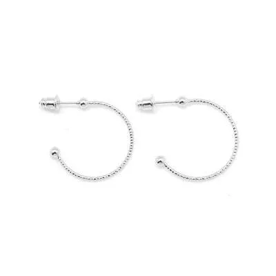22.5mm Rhodium Plated Twisted Hoop Earrings with 3mm Ball (1 Pair)