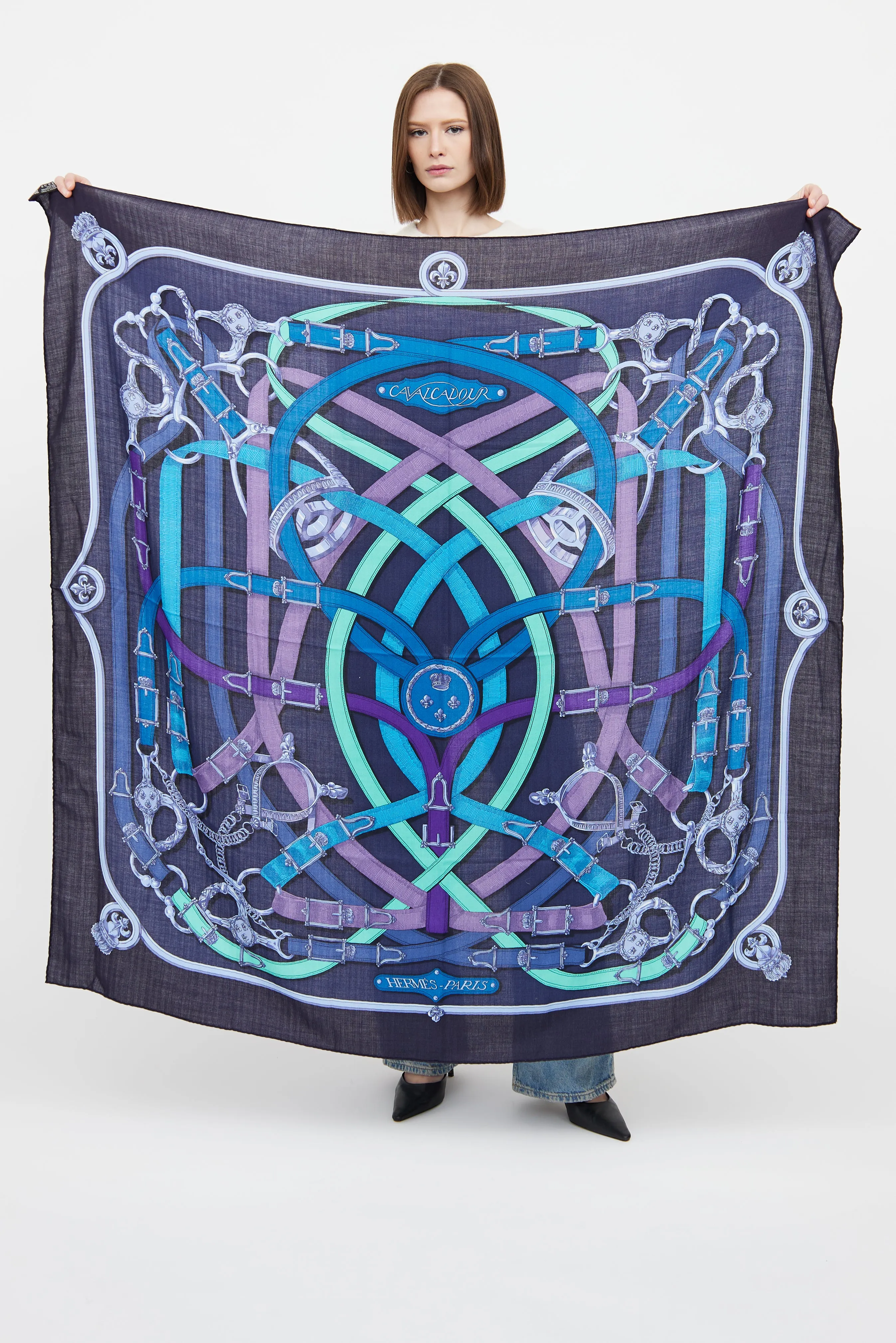 Blue Cavalcadour Cashmere Silk Shawl