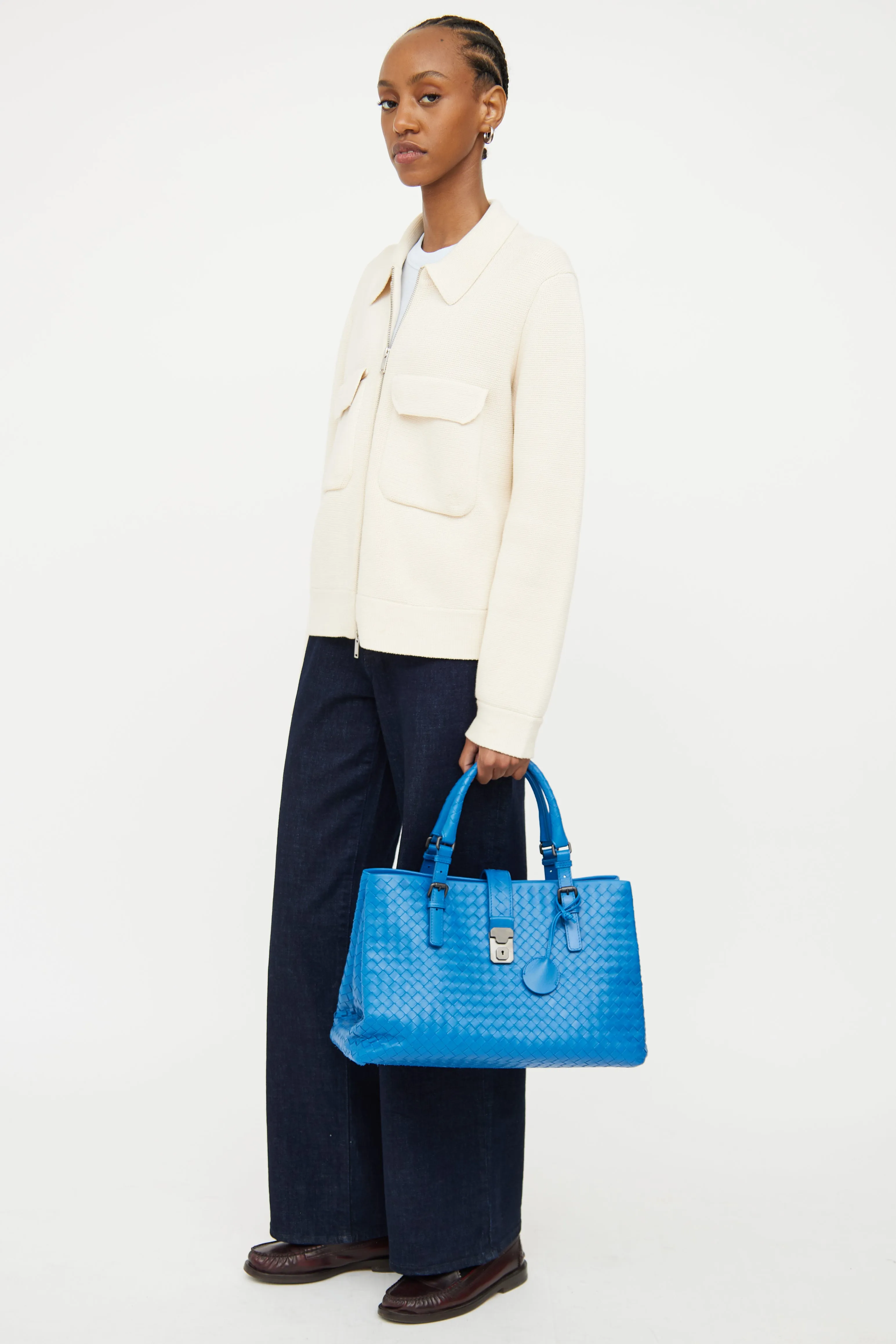 Blue Roma Intrecciato Tote Bag