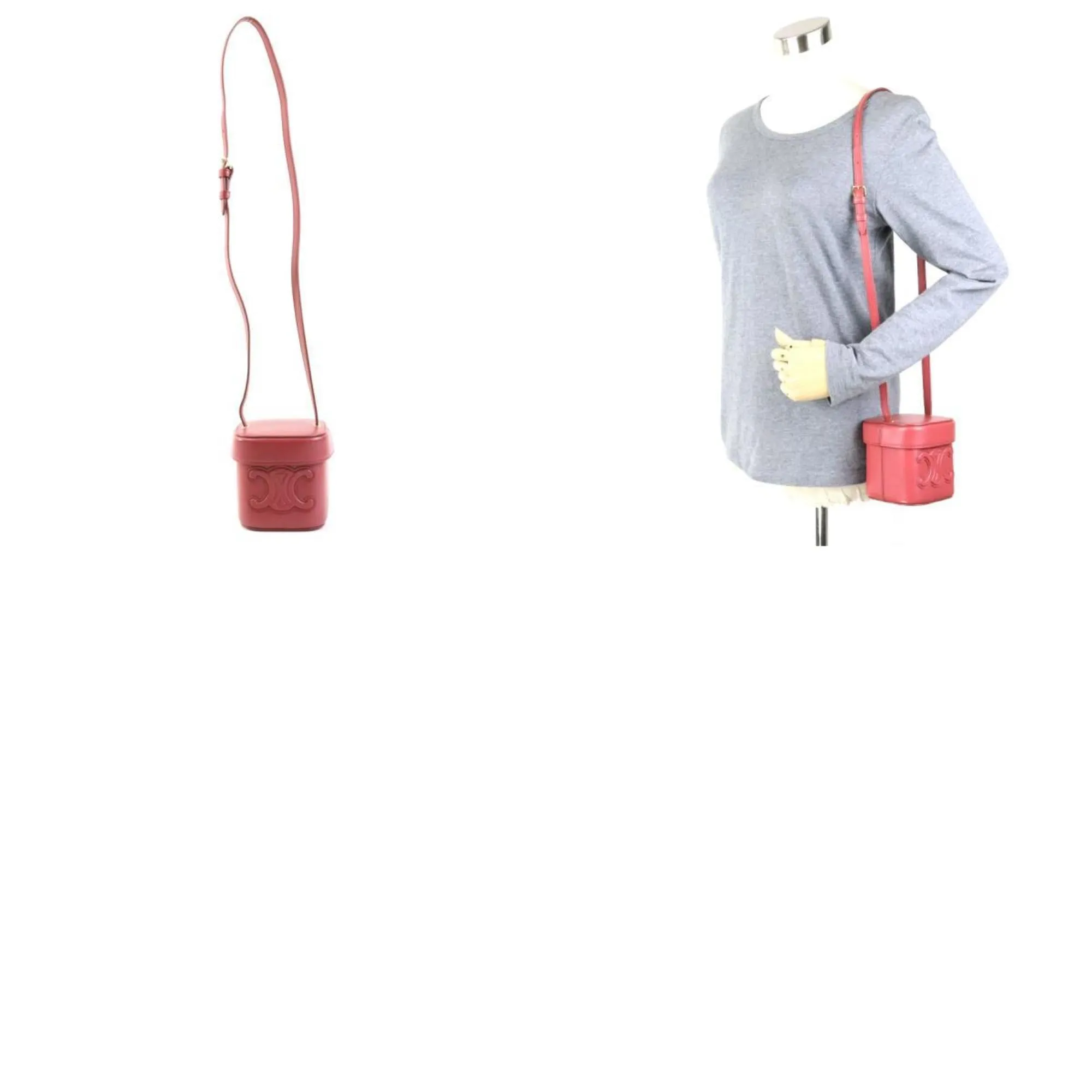 Celine Crossbody Shoulder Bag Mini Pochette Cuile Triomphe Small Box Leather Pink Women's