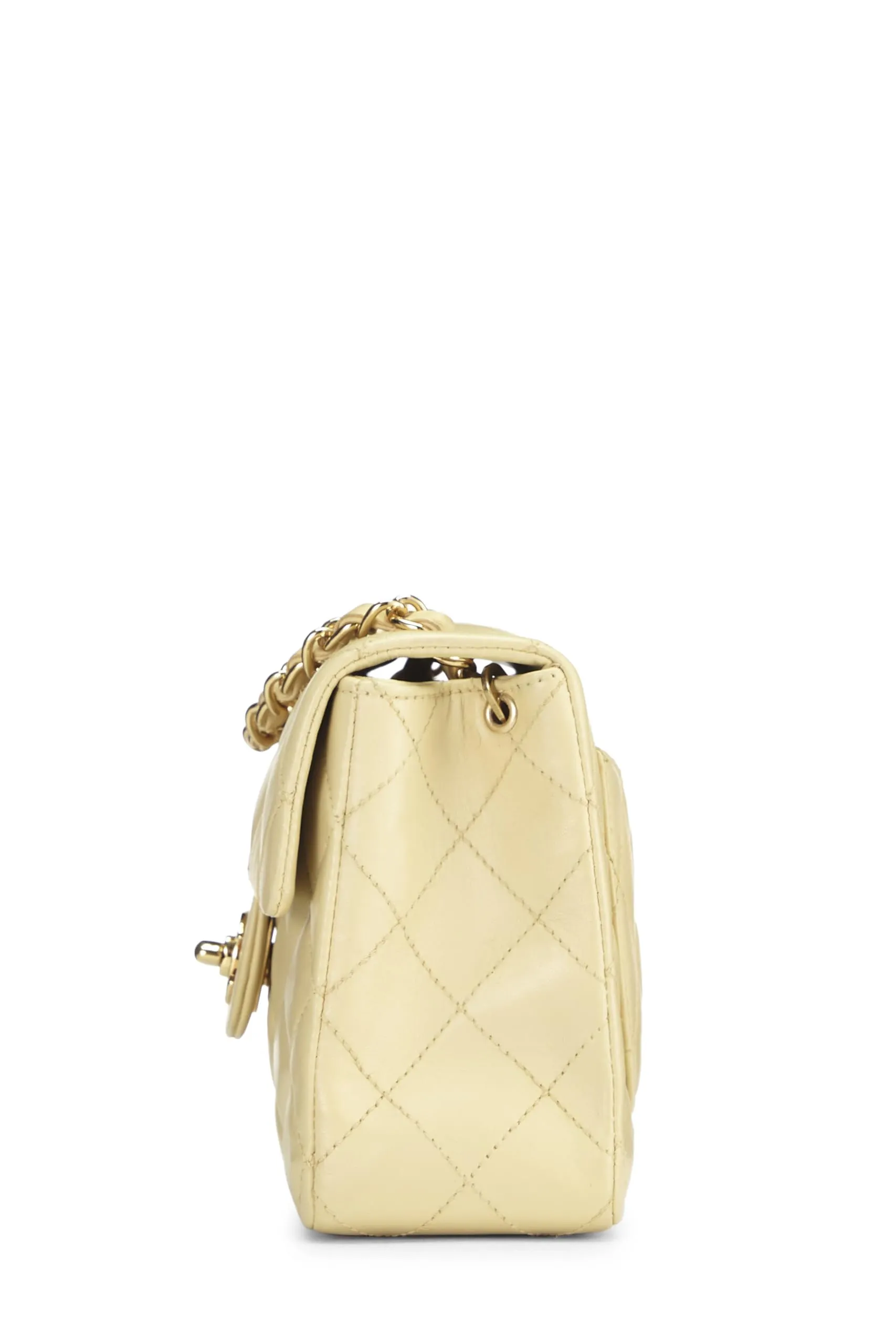 Chanel,  Beige Quilted Lambskin Half Flap Mini, Beige