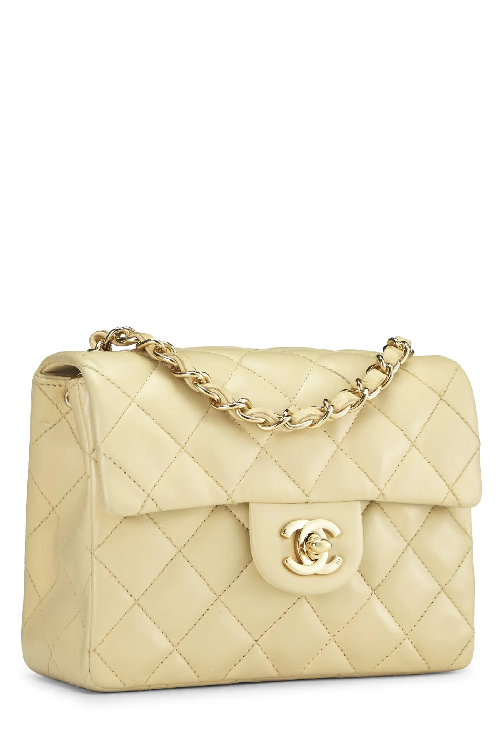 Chanel,  Beige Quilted Lambskin Half Flap Mini, Beige