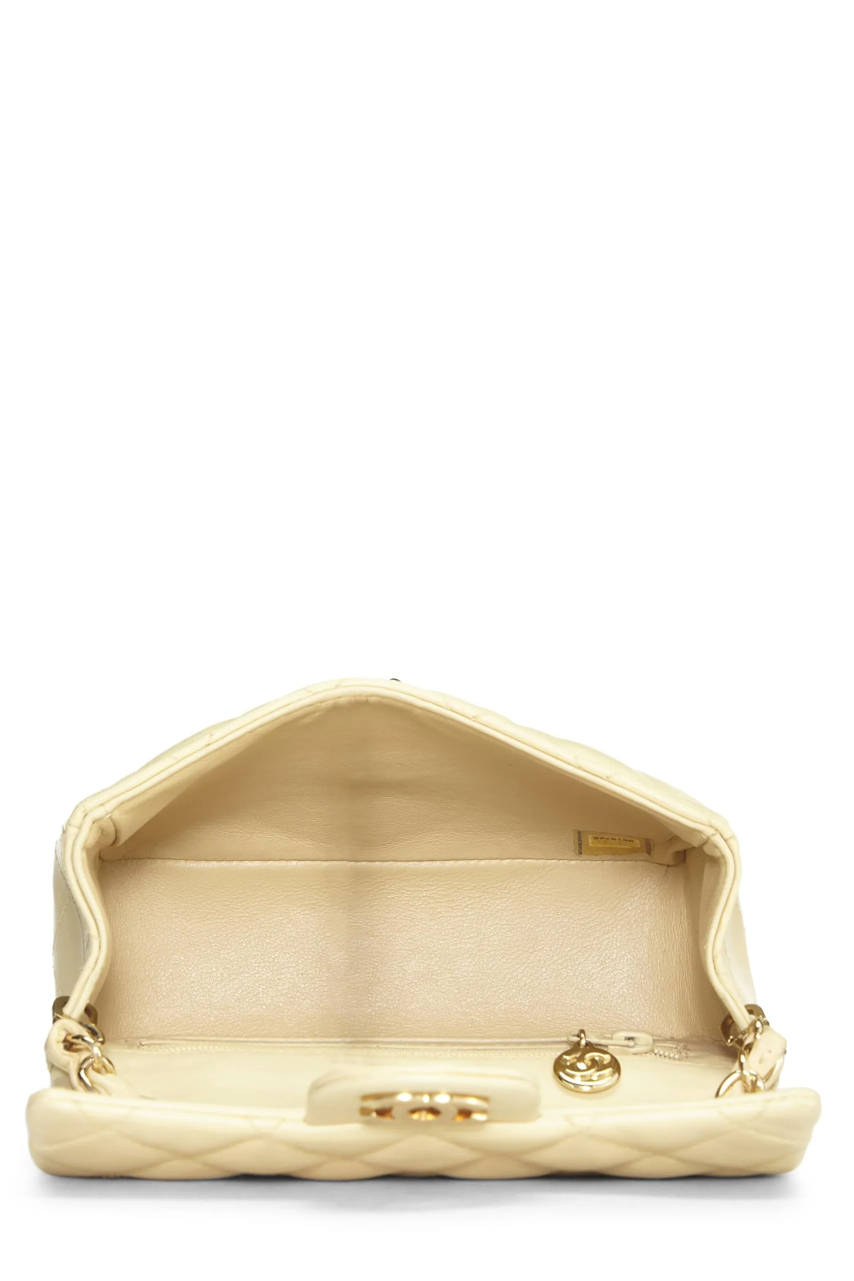 Chanel,  Beige Quilted Lambskin Half Flap Mini, Beige
