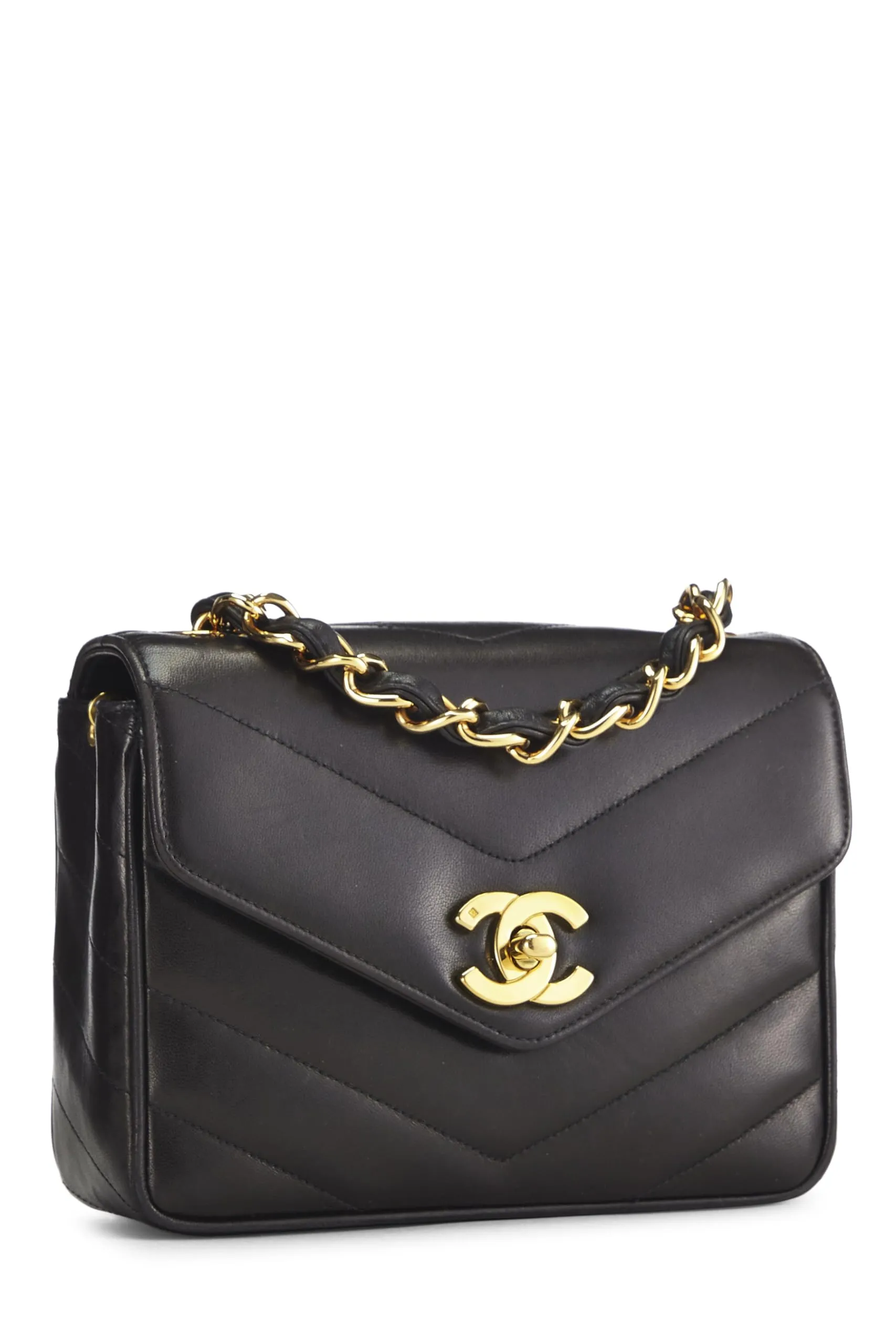 Chanel,  Black Chevron Lambskin Envelope Flap Mini, Black