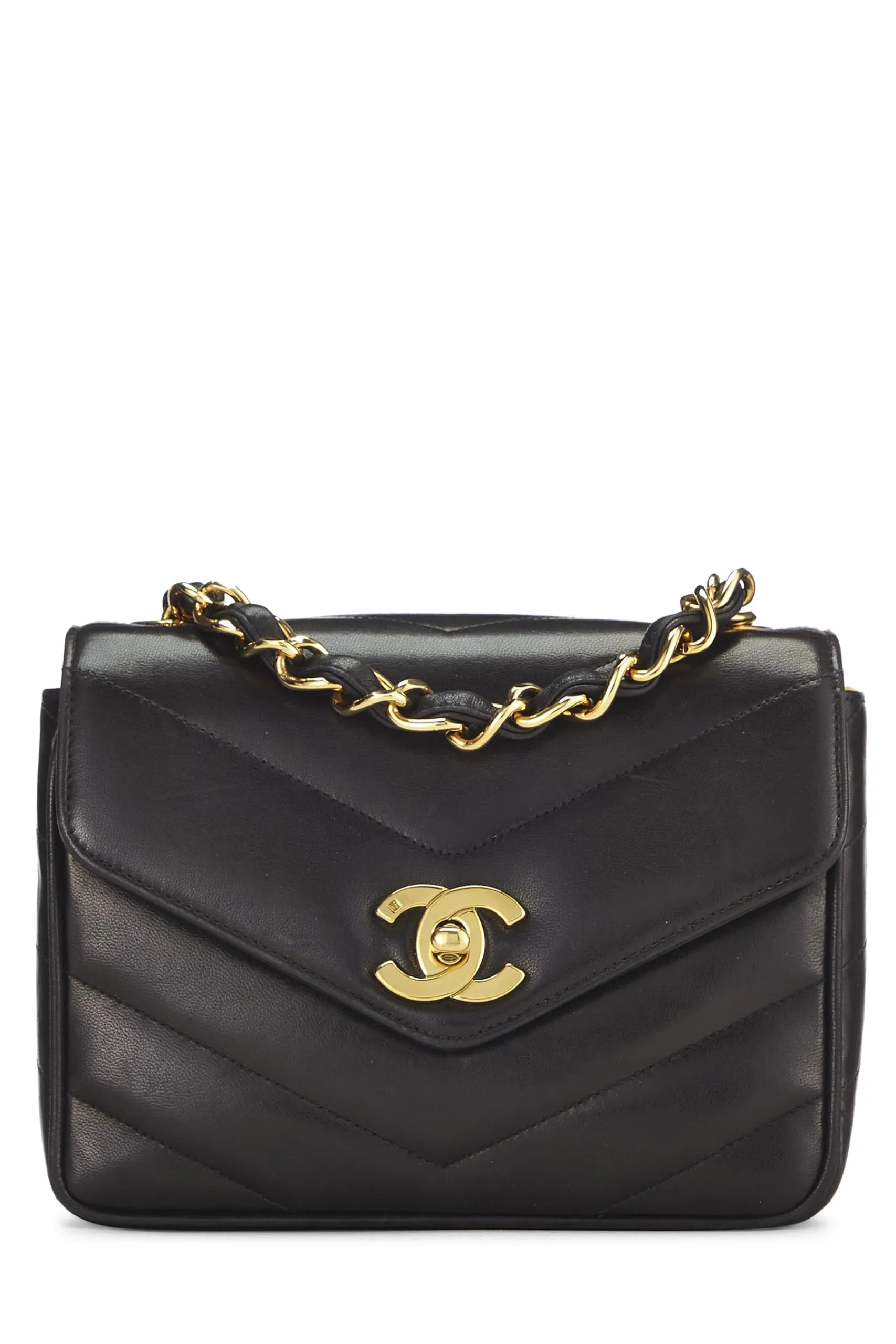 Chanel,  Black Chevron Lambskin Envelope Flap Mini, Black