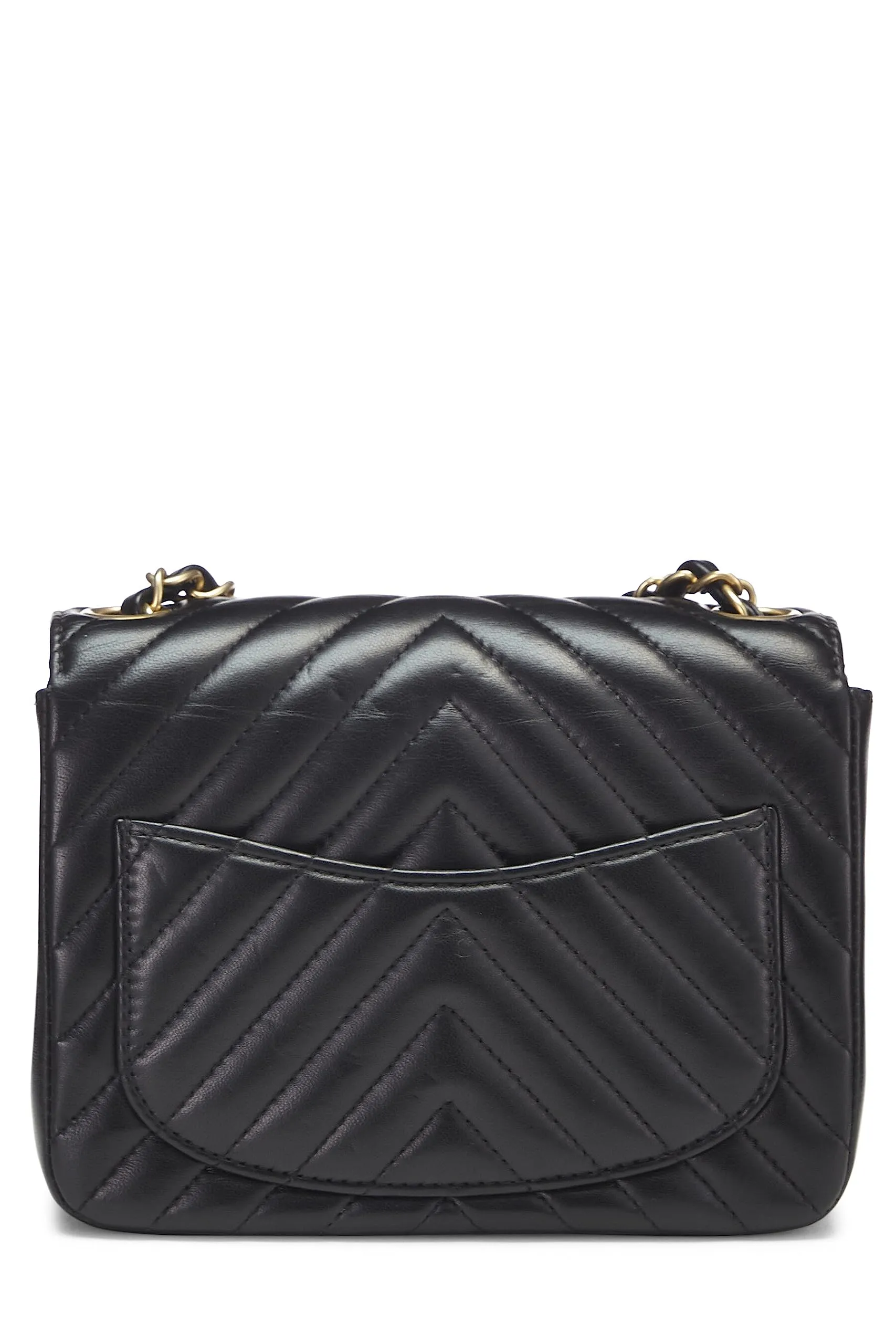 Chanel,  Black Chevron Lambskin Square Flap Mini, Black