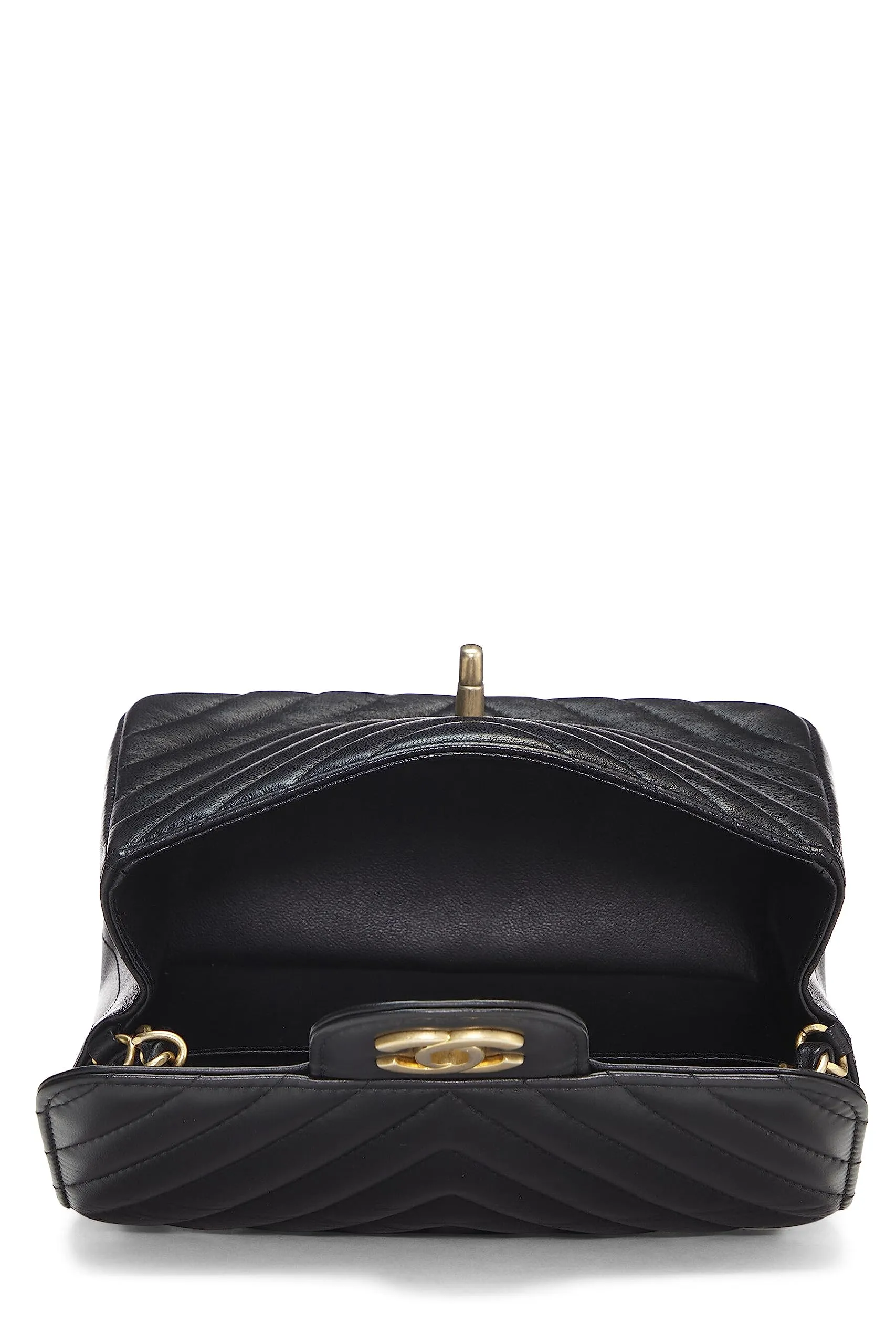 Chanel,  Black Chevron Lambskin Square Flap Mini, Black