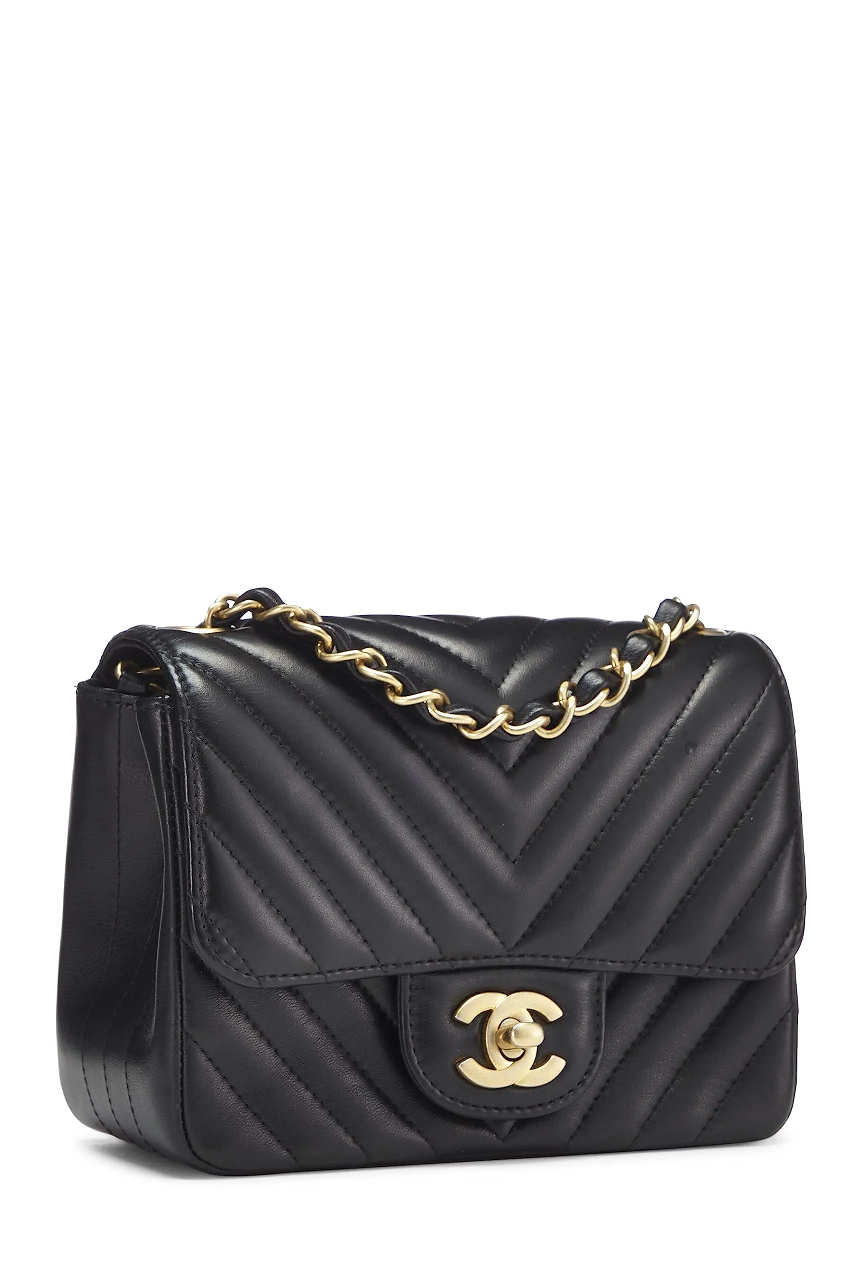 Chanel,  Black Chevron Lambskin Square Flap Mini, Black