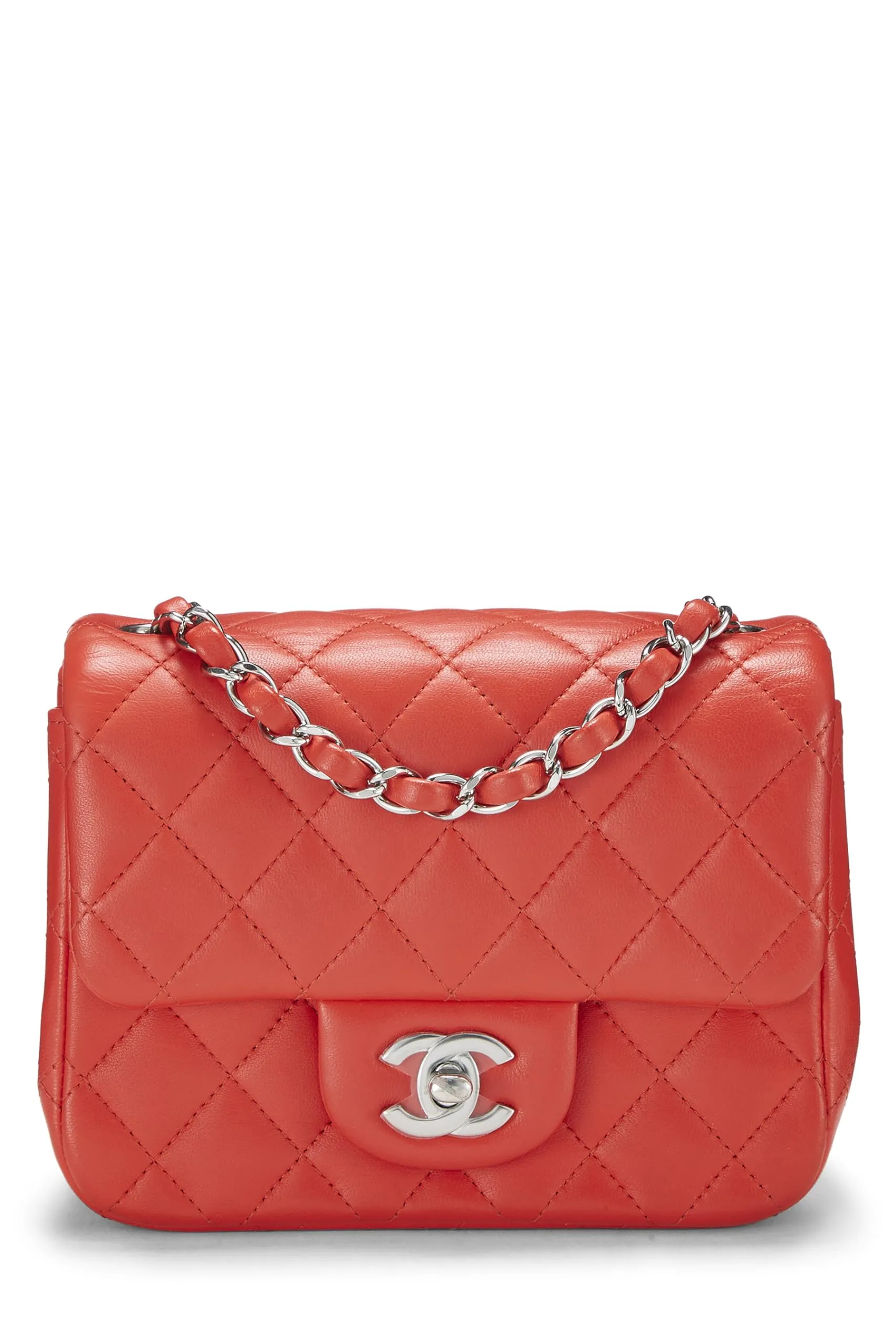 Chanel,  Red Quilted Lambskin Classic Square Flap Mini, Red