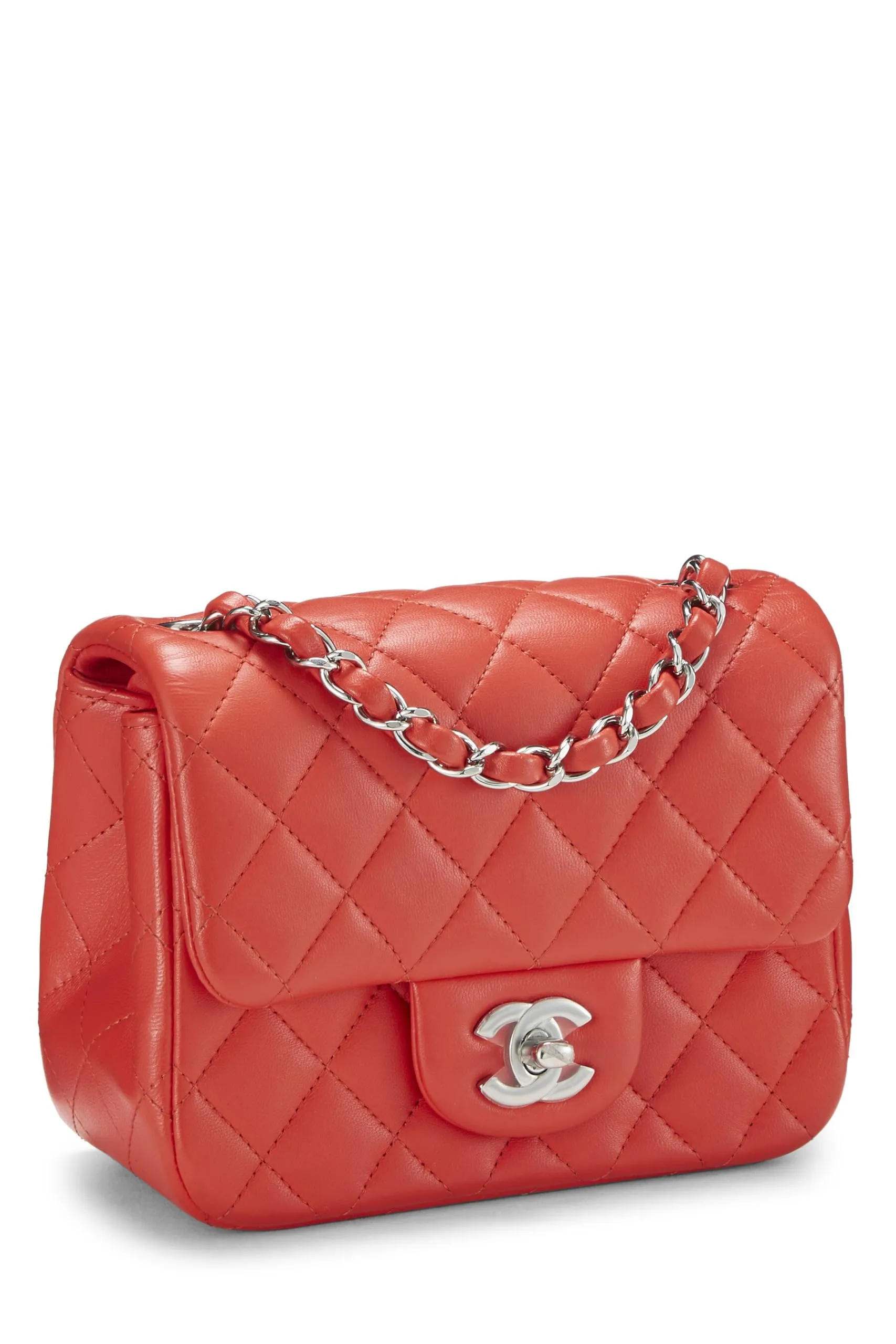 Chanel,  Red Quilted Lambskin Classic Square Flap Mini, Red