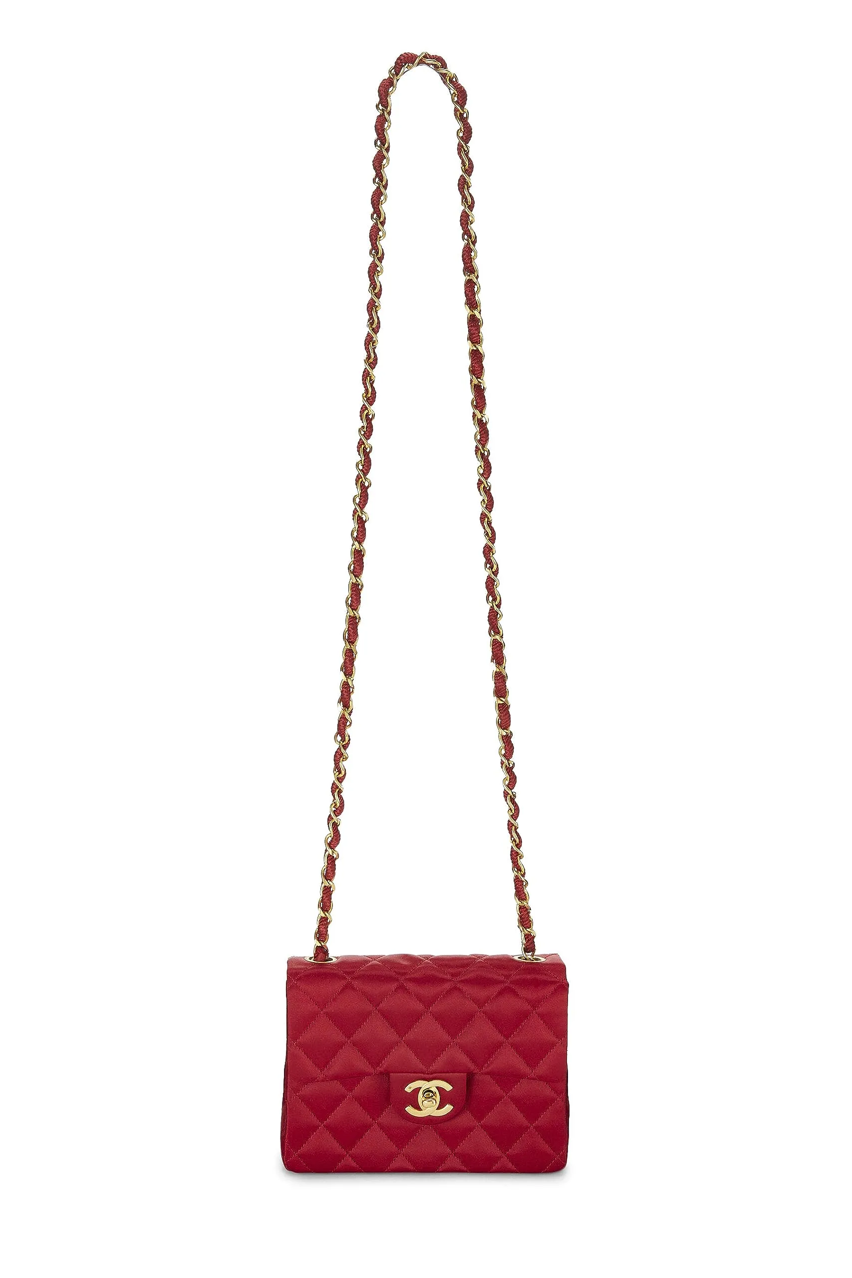 Chanel,  Red Quilted Satin Half Flap Mini, Red