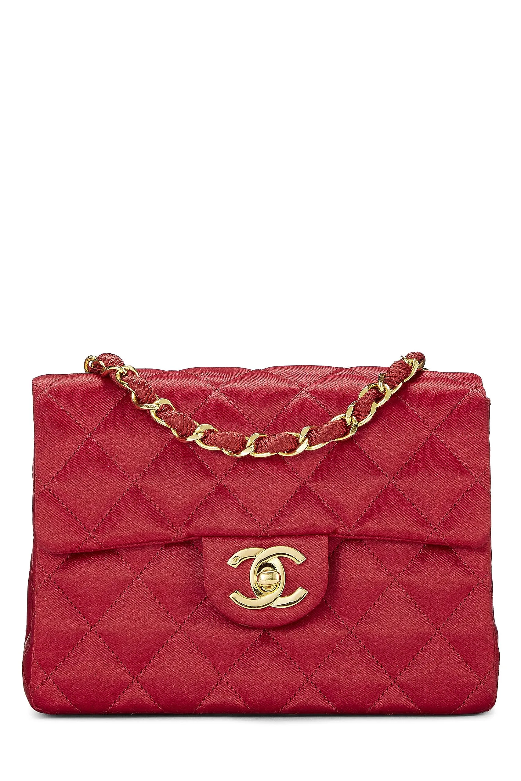 Chanel,  Red Quilted Satin Half Flap Mini, Red