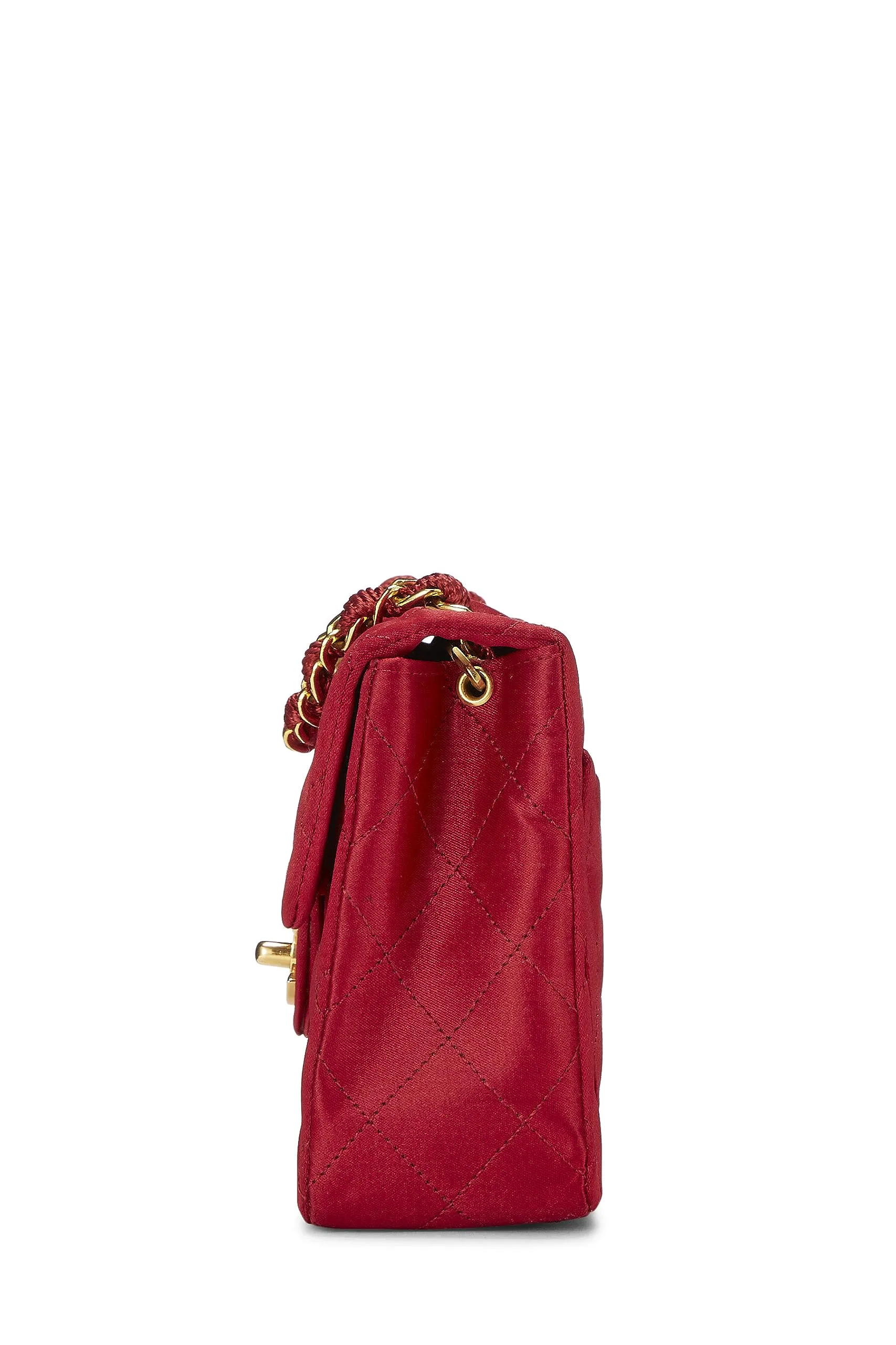 Chanel,  Red Quilted Satin Half Flap Mini, Red