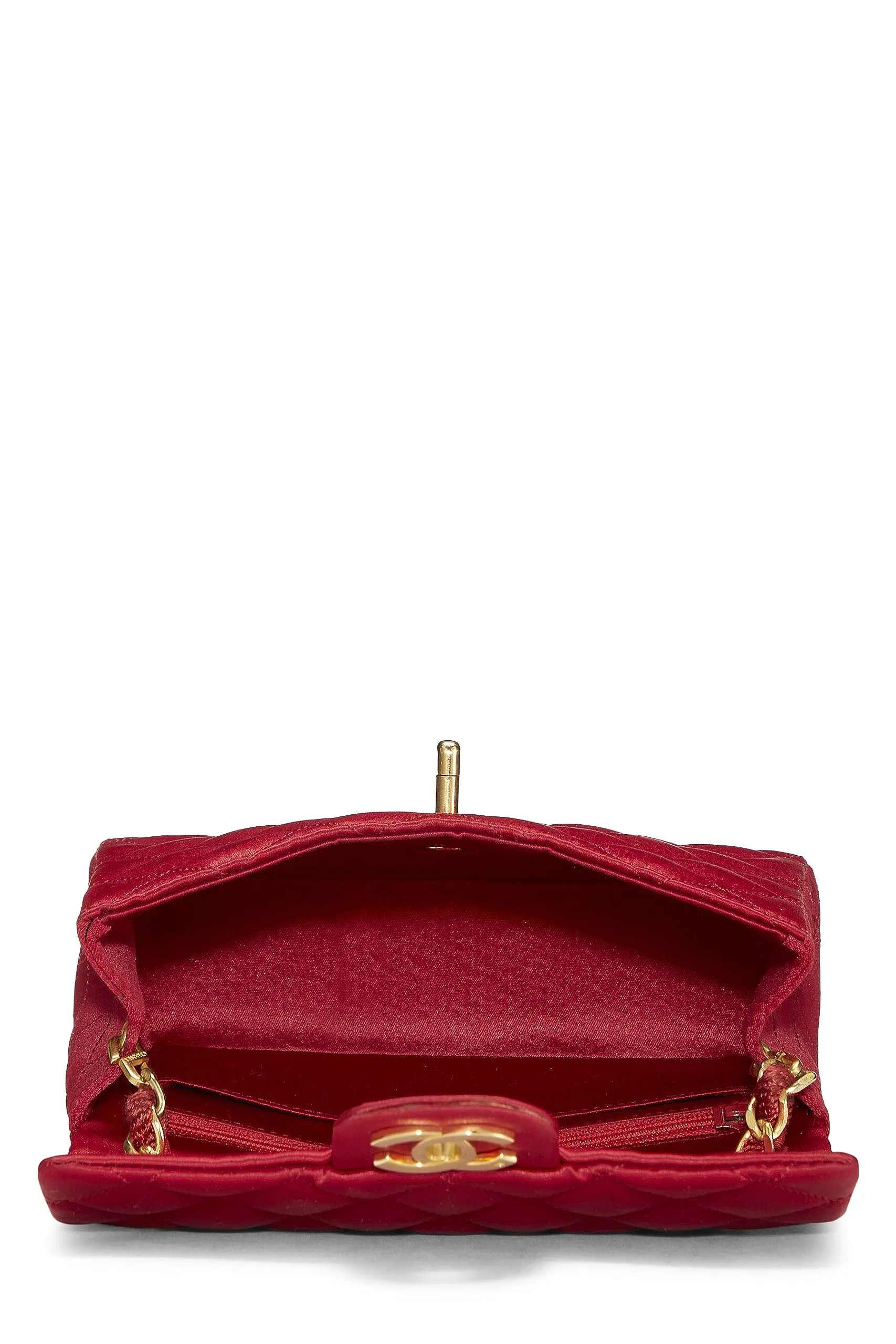 Chanel,  Red Quilted Satin Half Flap Mini, Red