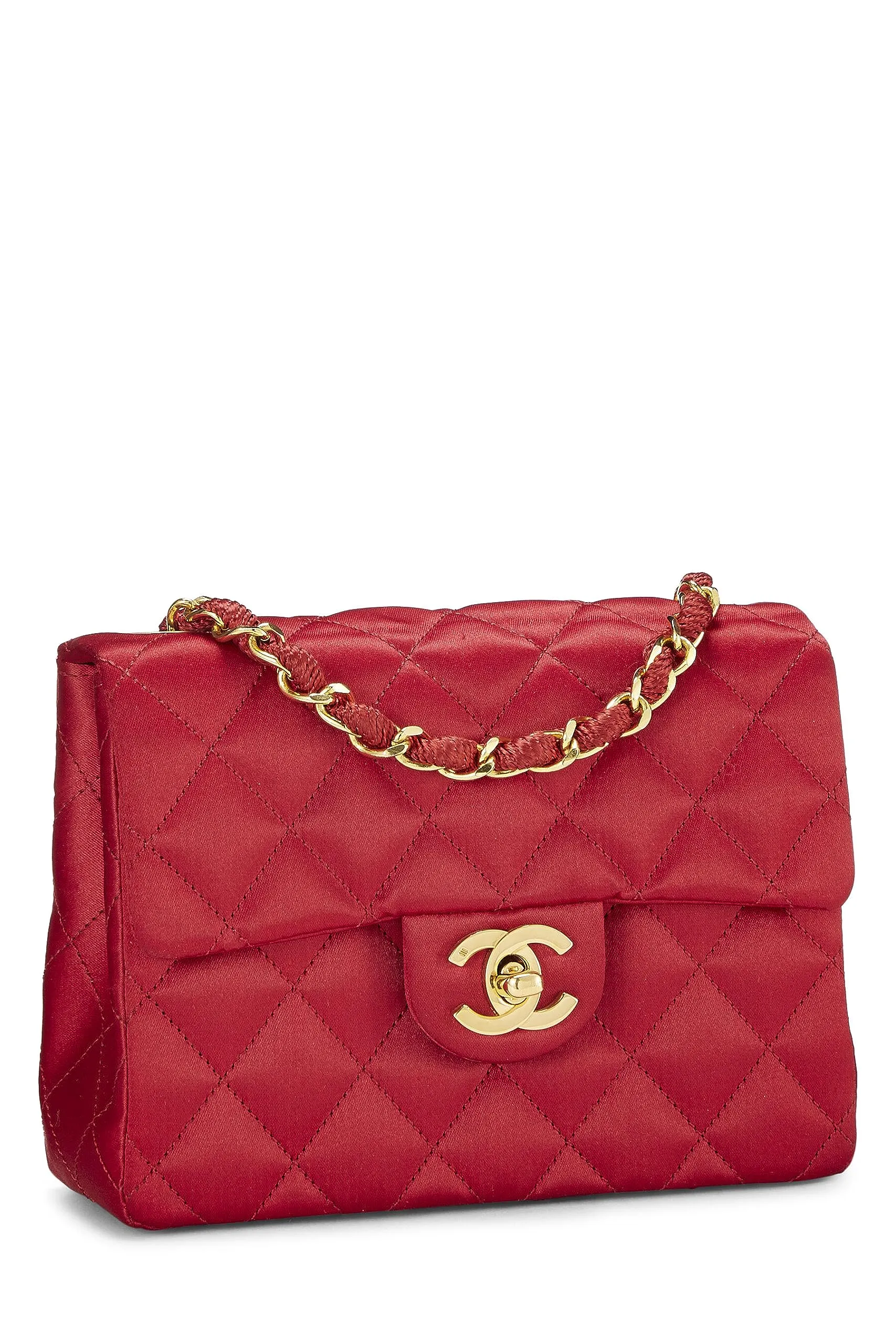Chanel,  Red Quilted Satin Half Flap Mini, Red