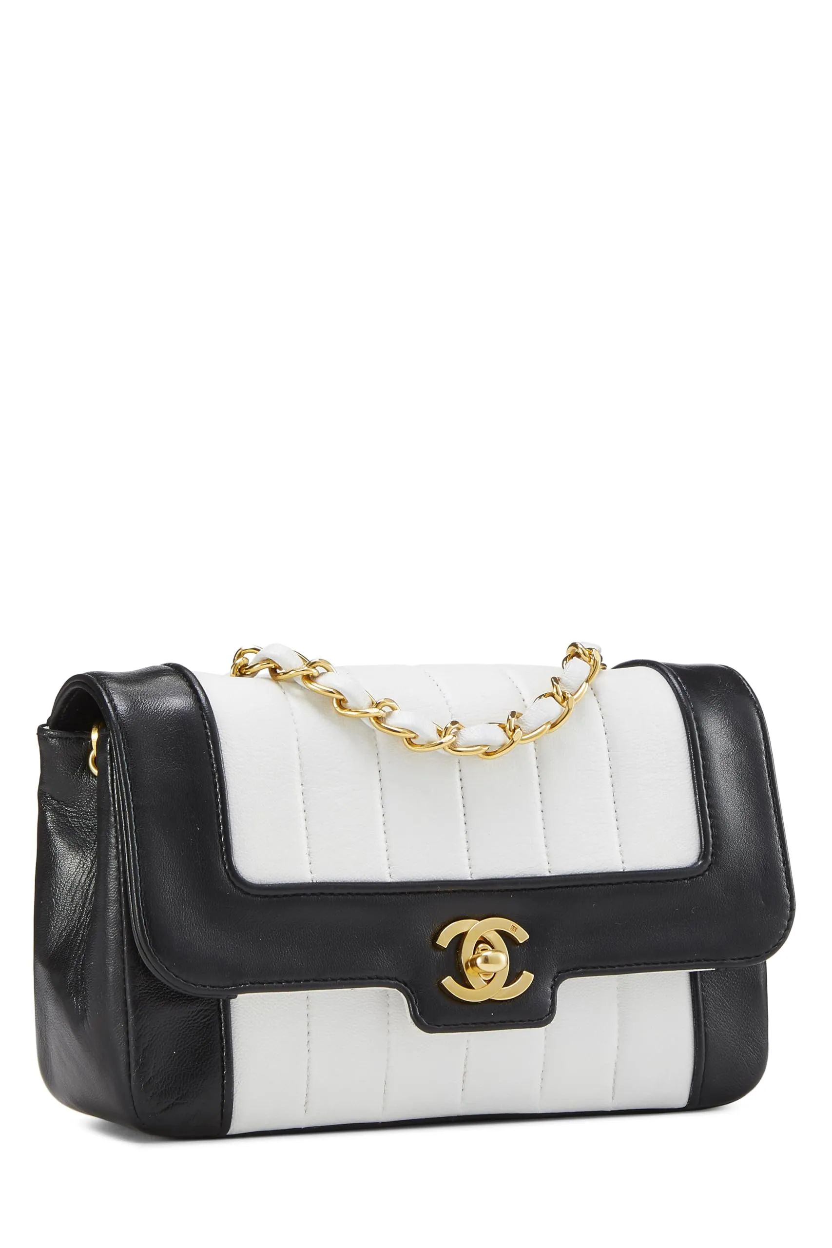 Chanel,  White & Black Vertical Lambskin Border Flap Mini, Multi