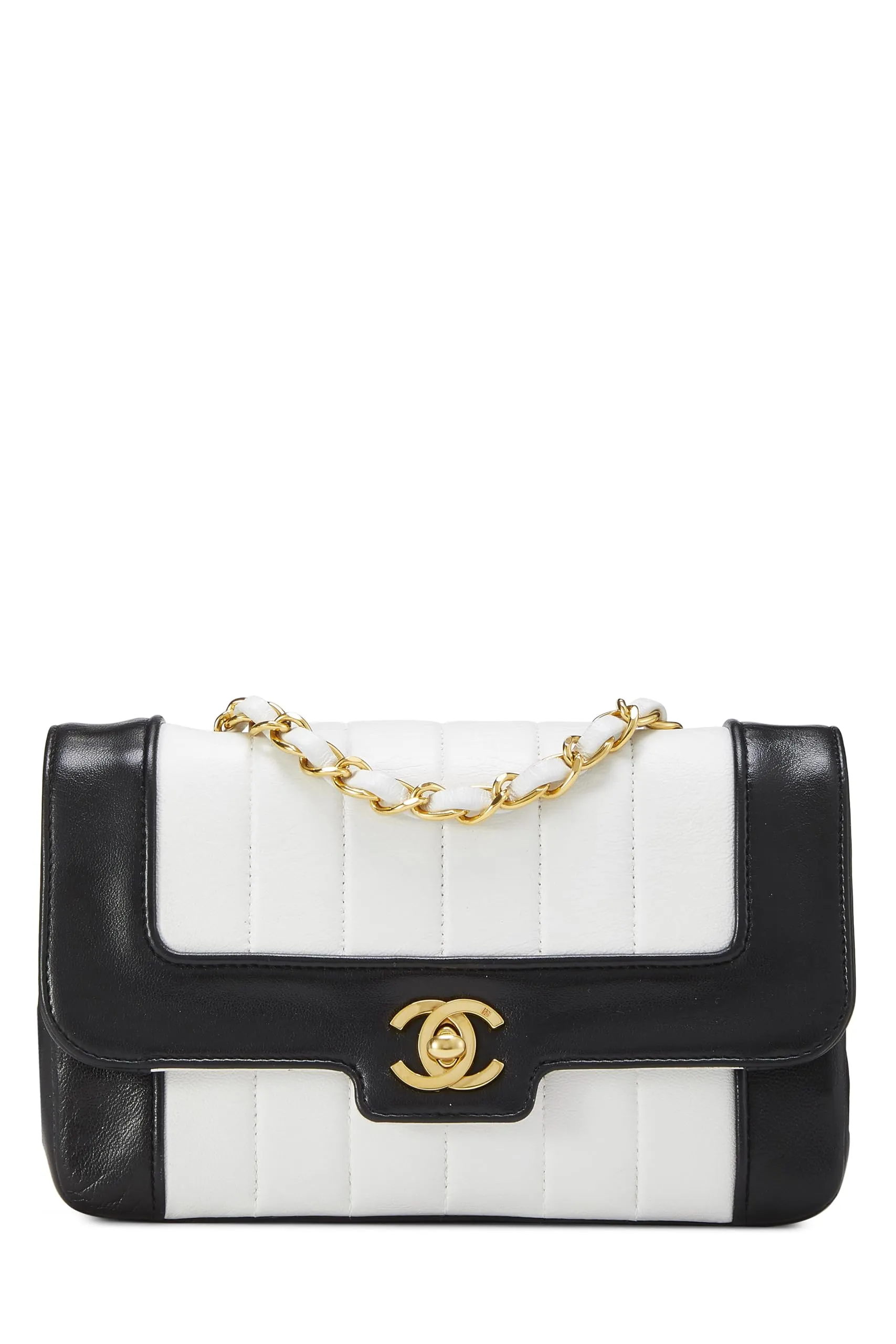 Chanel,  White & Black Vertical Lambskin Border Flap Mini, Multi