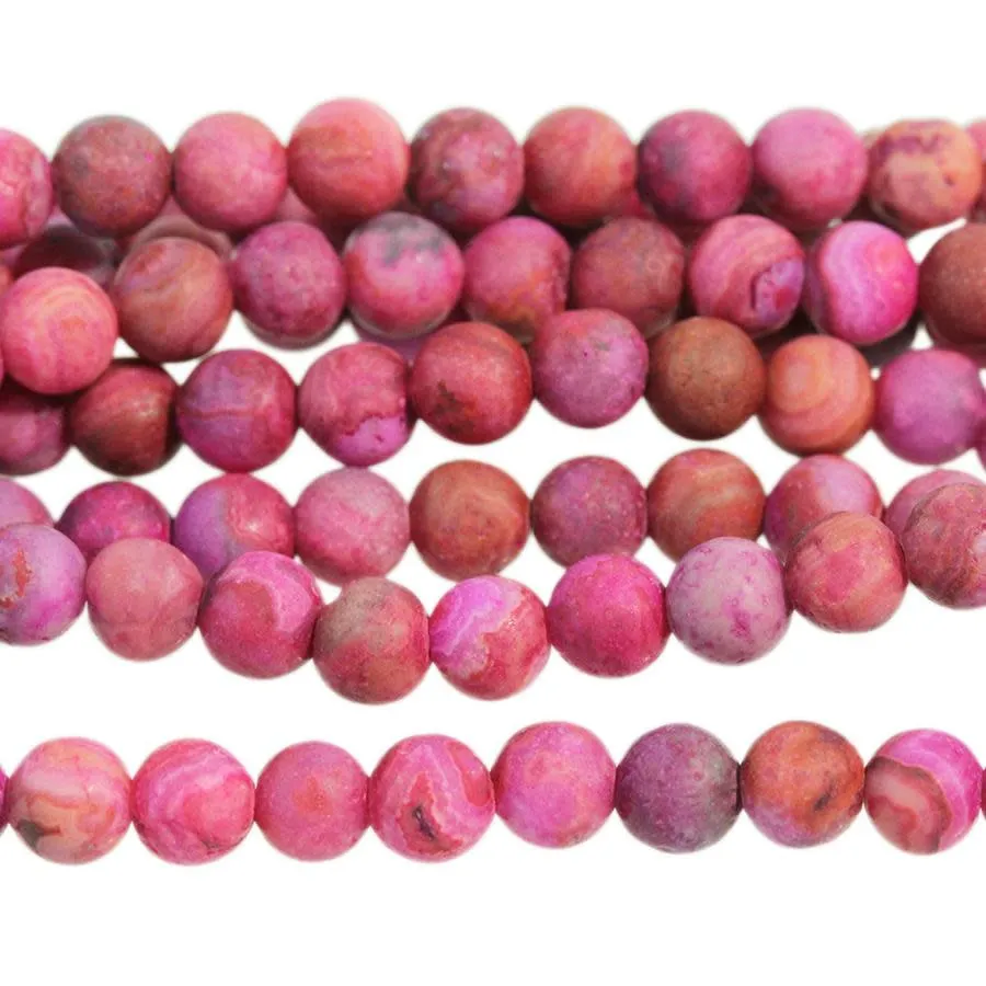 Dakota Stones Matte Pink Crazy Lace Agate 4mm Round Bead Strand