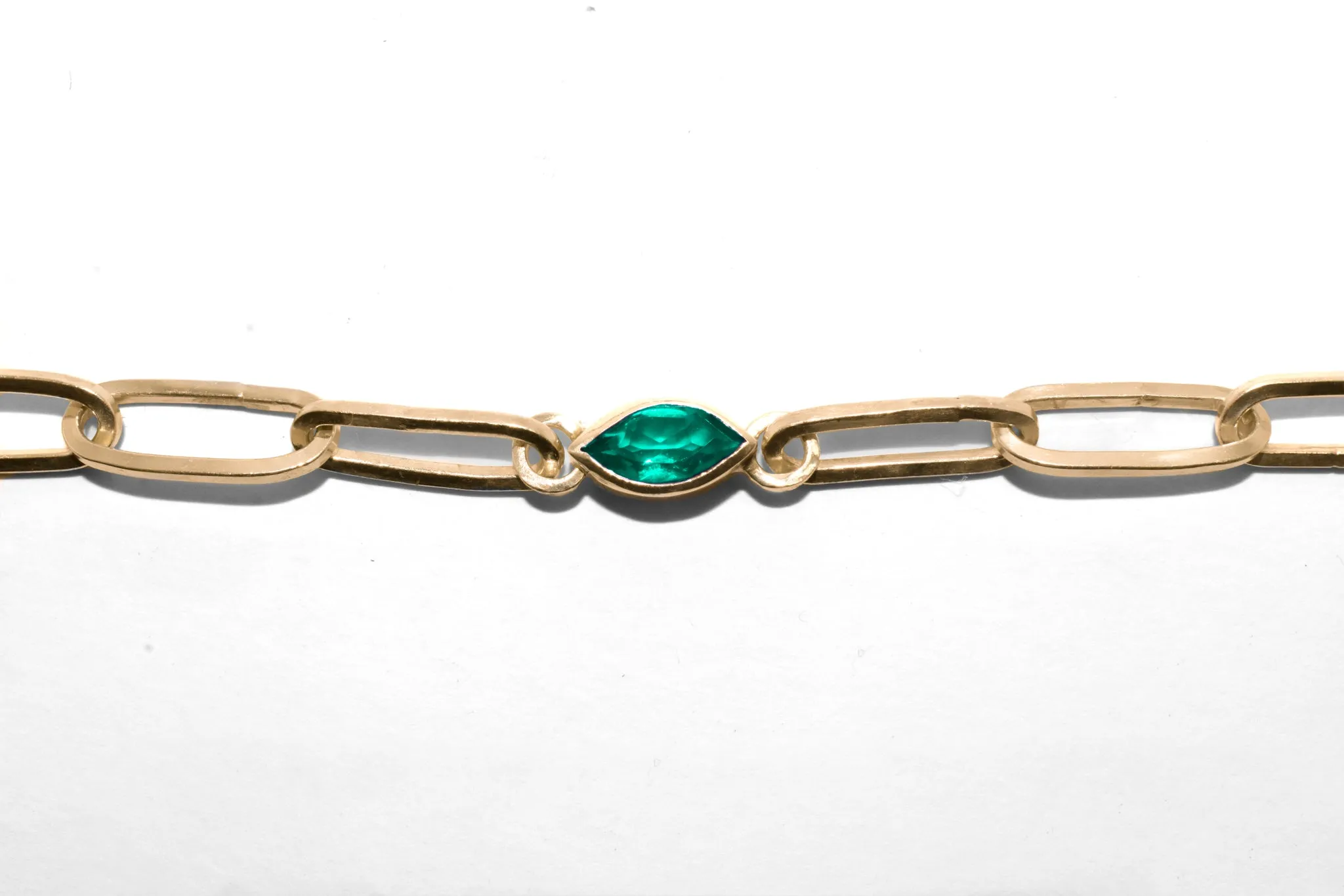 Ester | Handmade 14k Yellow Gold East to West Marquise Gemstone Paperclip Chain Necklace | Diamond & Birthstone