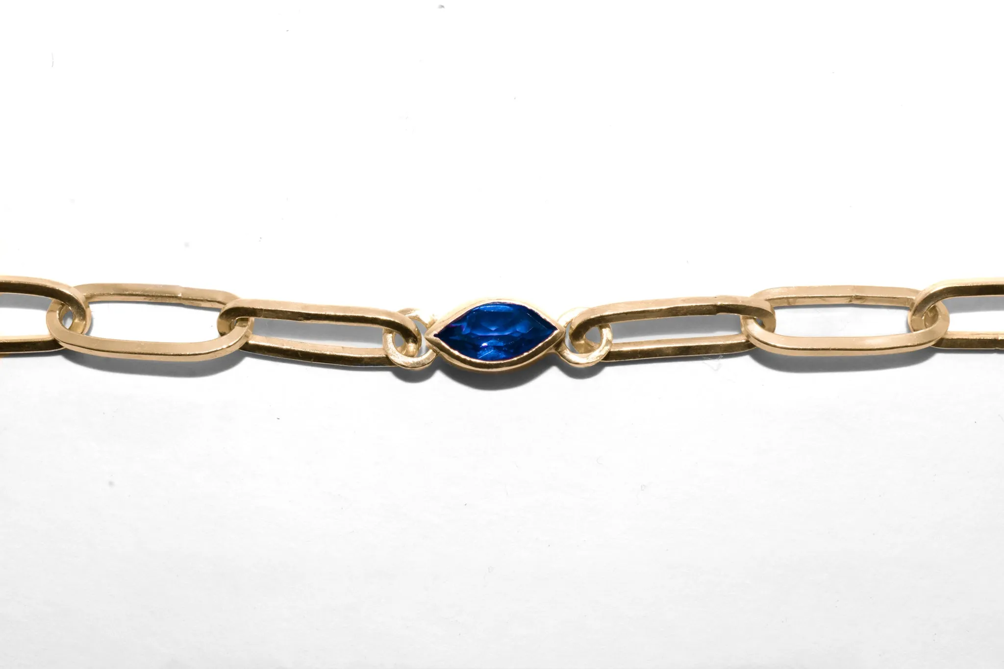 Ester | Handmade 14k Yellow Gold East to West Marquise Gemstone Paperclip Chain Necklace | Diamond & Birthstone