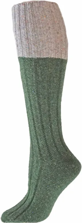 Evergreen Poppy Contrast Cuff Ribbed Wool Knee High Socks (Women's)