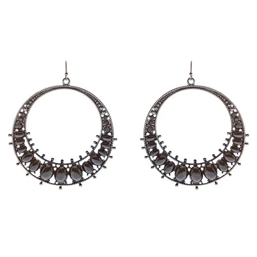Fashion Large Hoop Drop Dangle Crystal Earrings Black