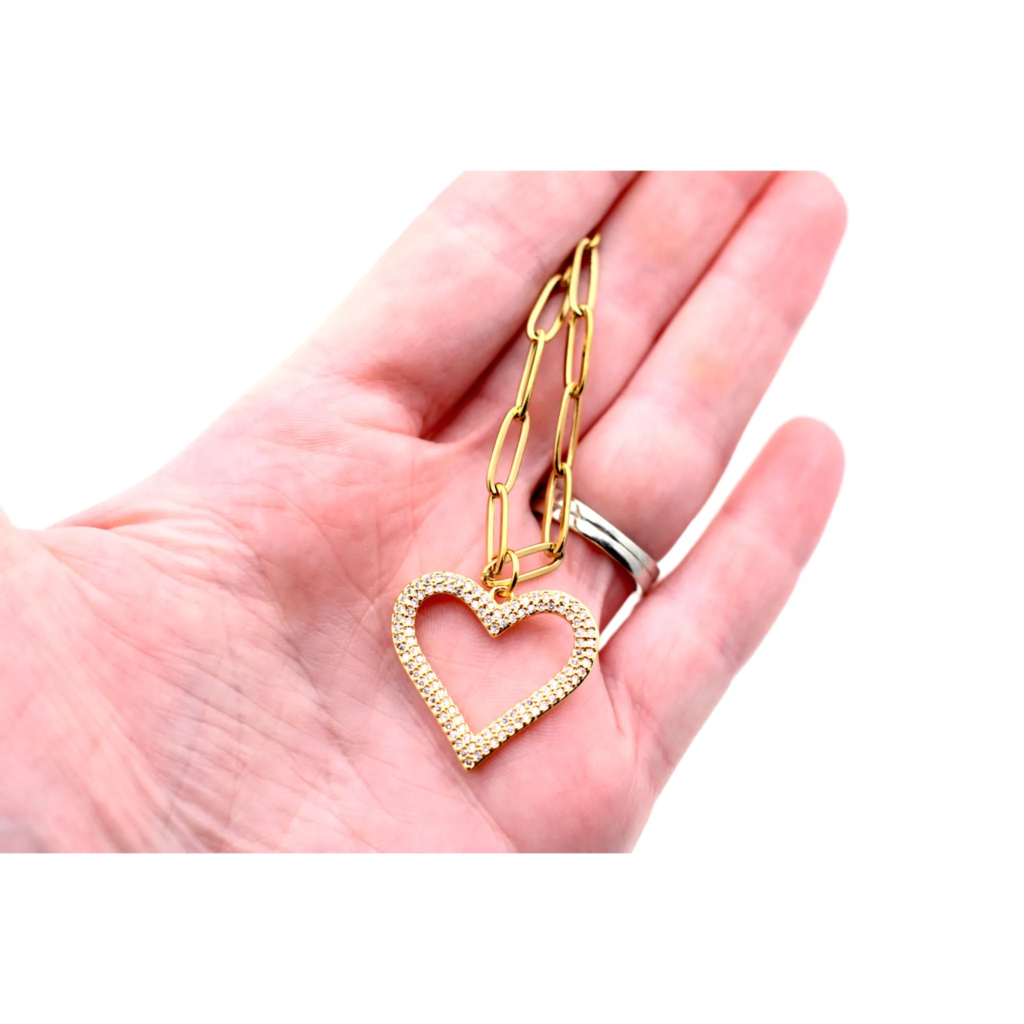 Gold Rhinestone Heart Necklace