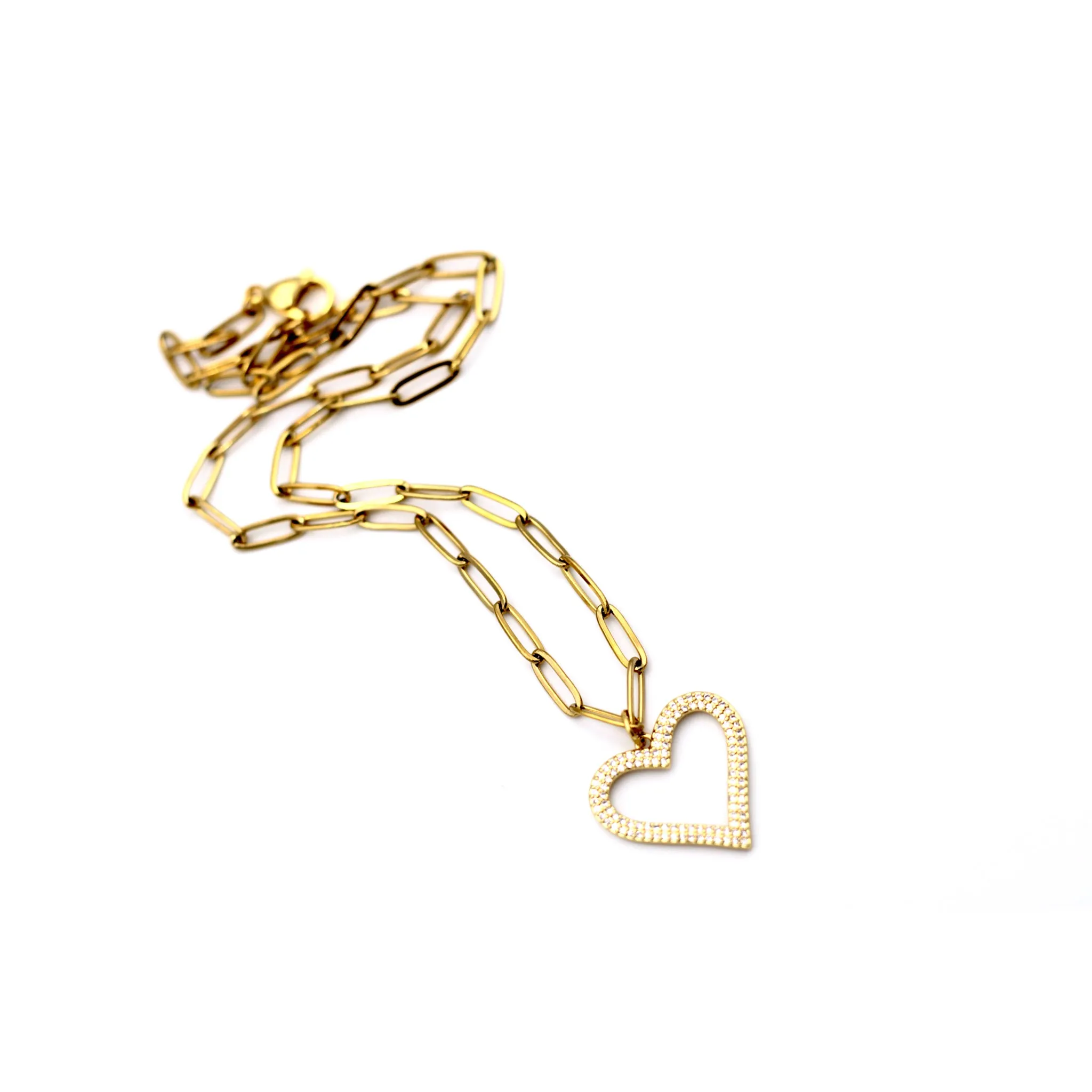 Gold Rhinestone Heart Necklace