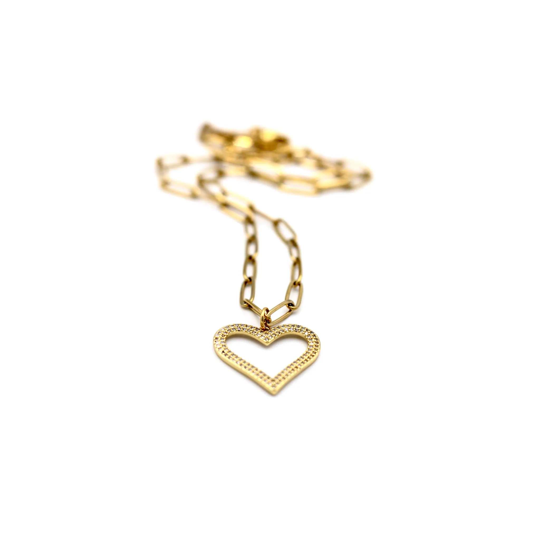 Gold Rhinestone Heart Necklace