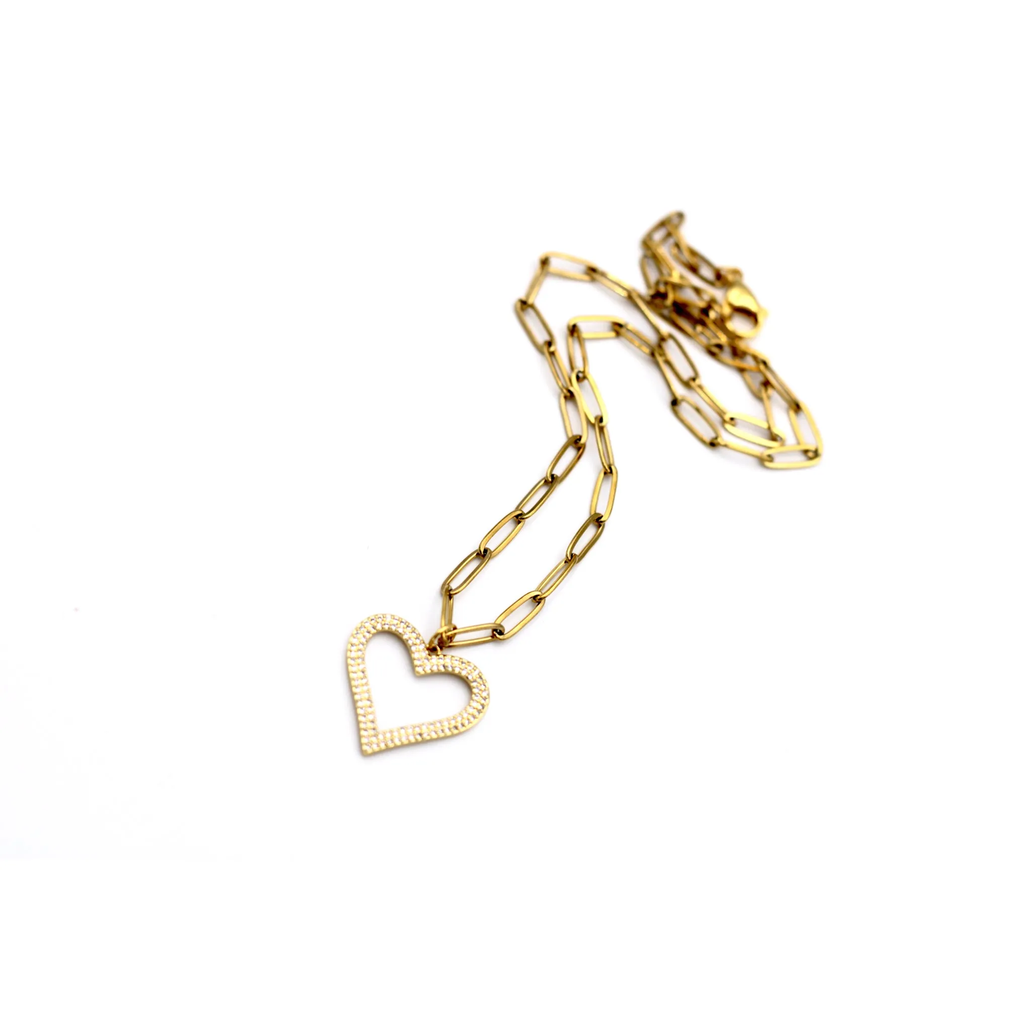 Gold Rhinestone Heart Necklace