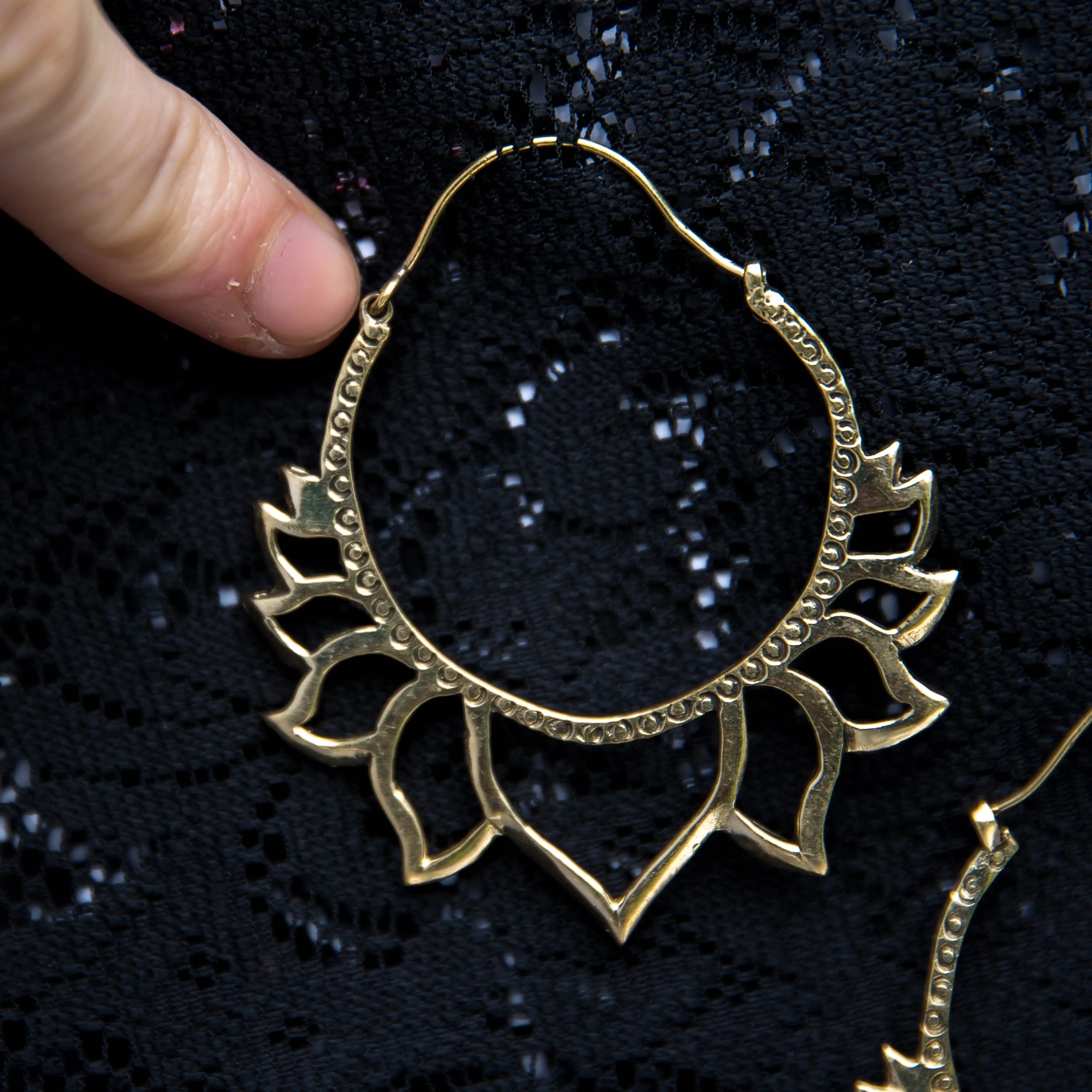 Large Lotus Earrings - Brass