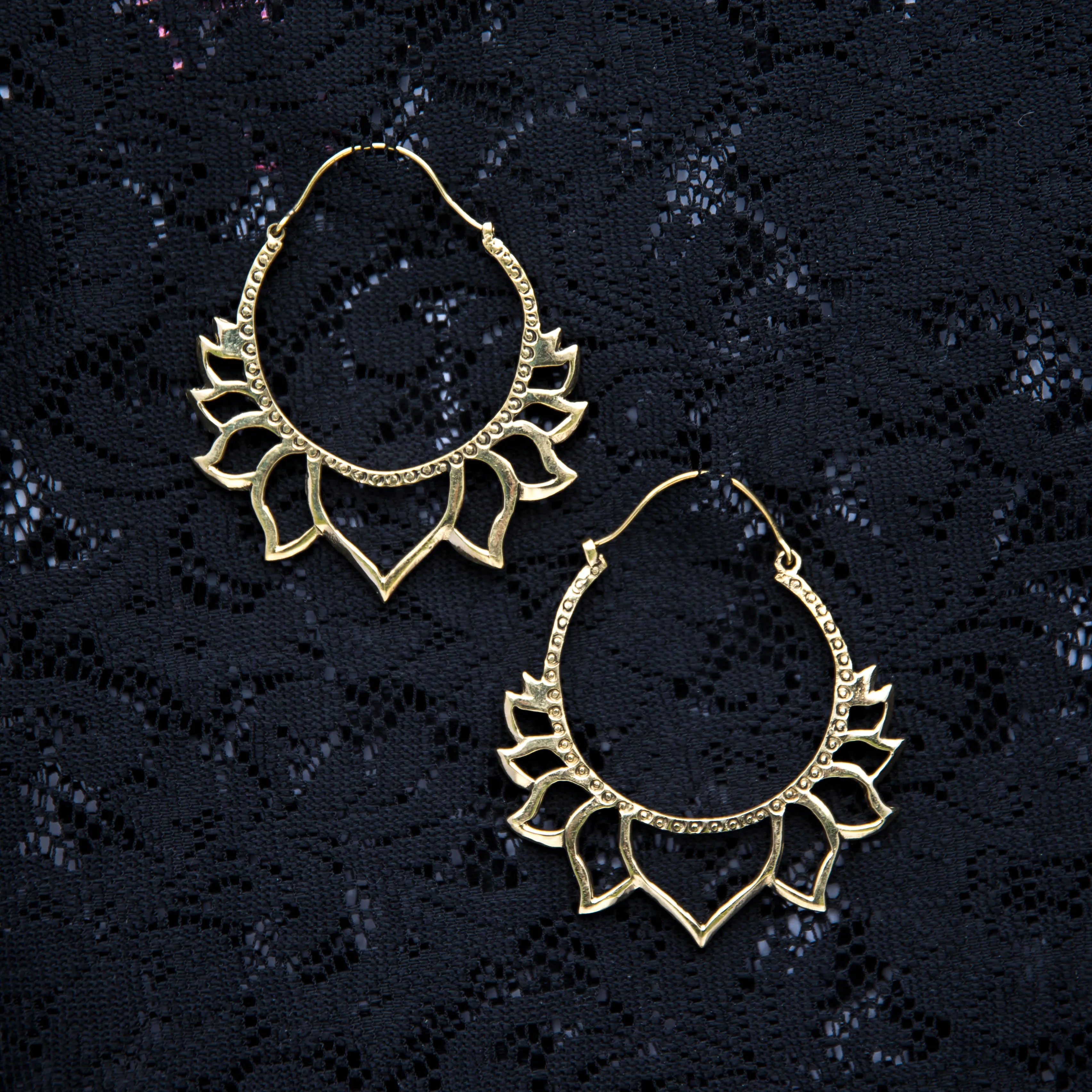Large Lotus Earrings - Brass