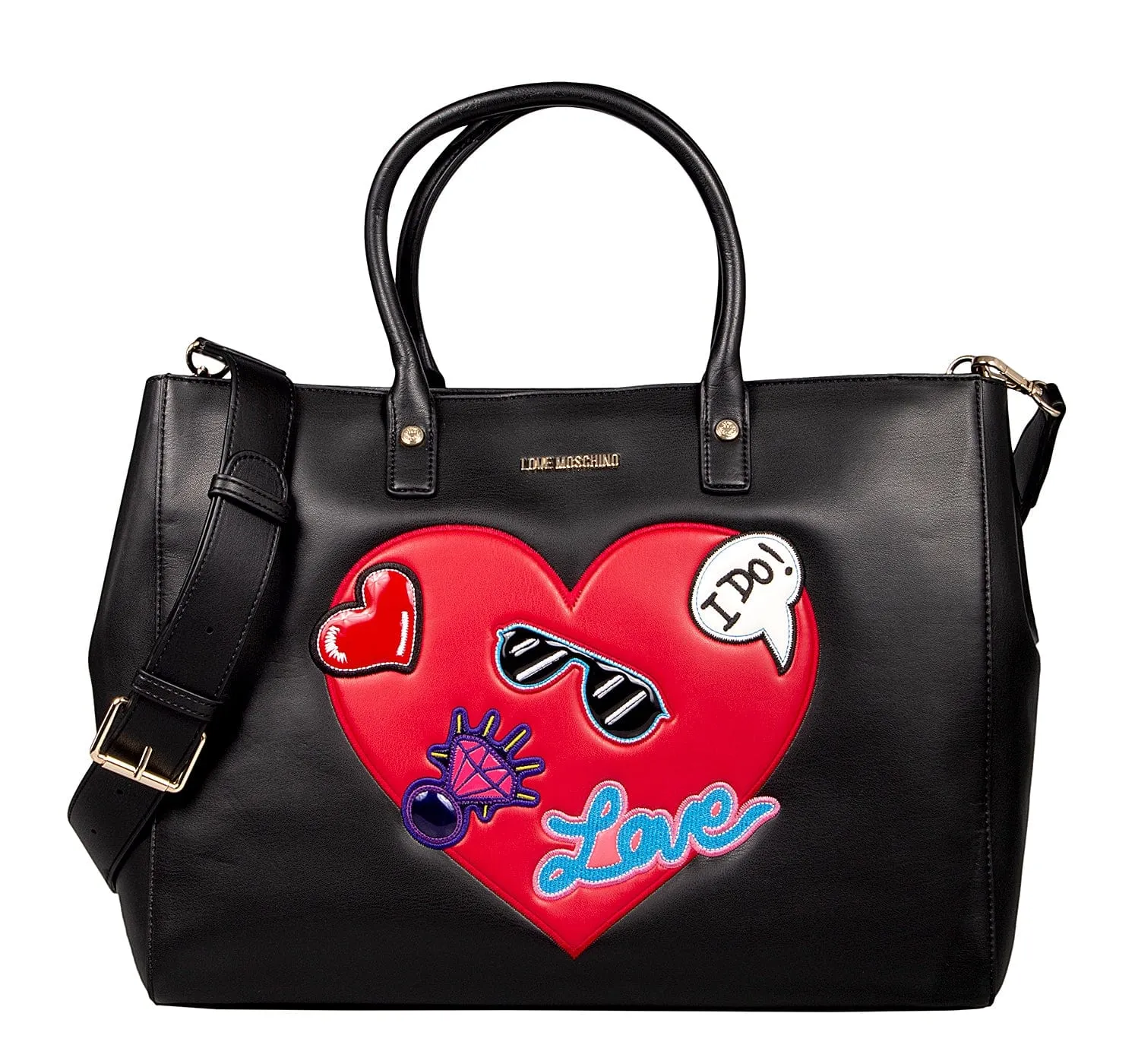 Love Moschino Black Heart Embossed Shopper Tote Bag