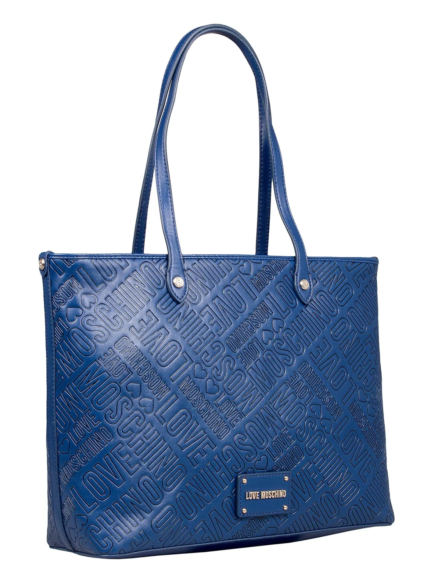 Love Moschino Blue Signature embossed construction