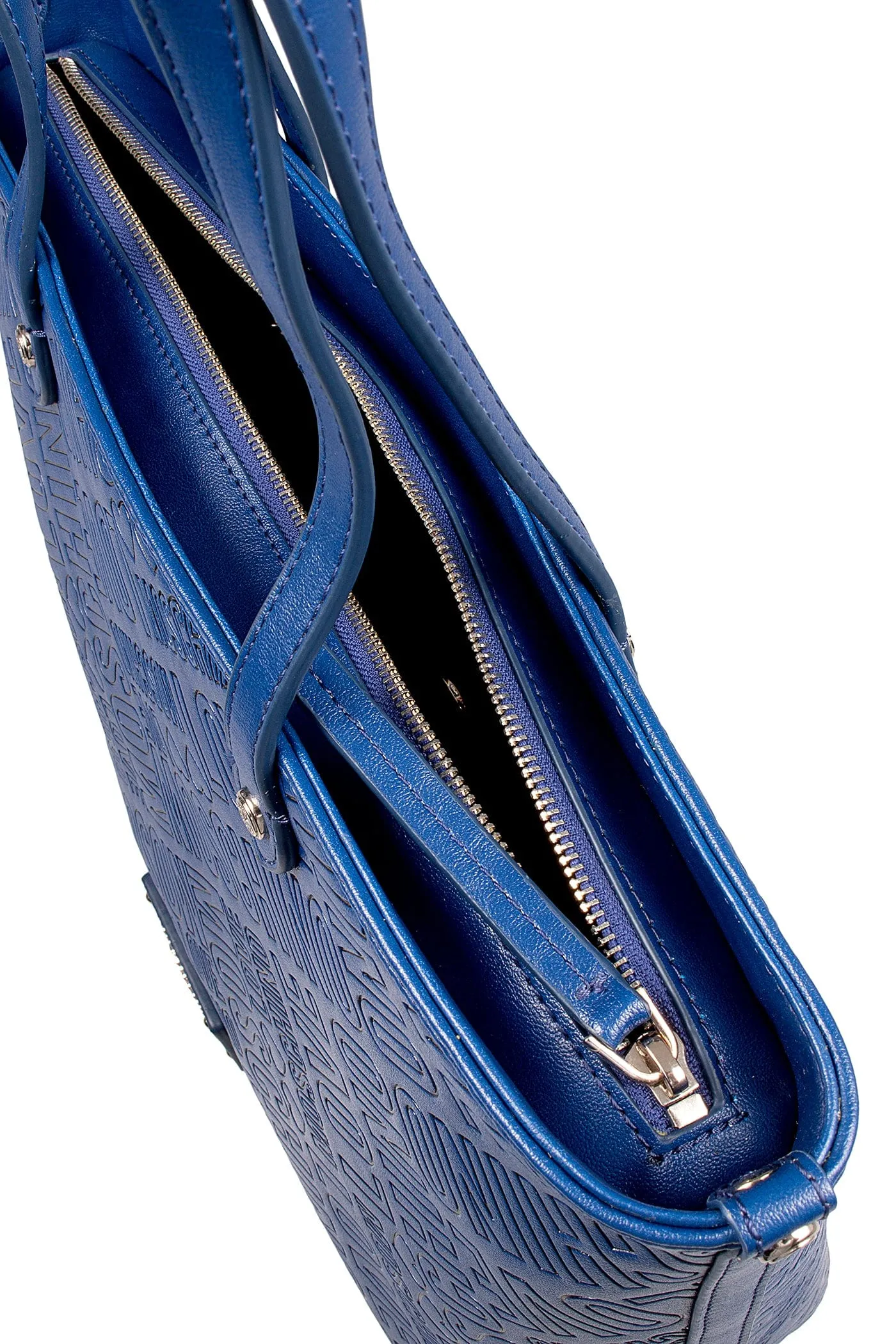 Love Moschino Blue Signature embossed construction