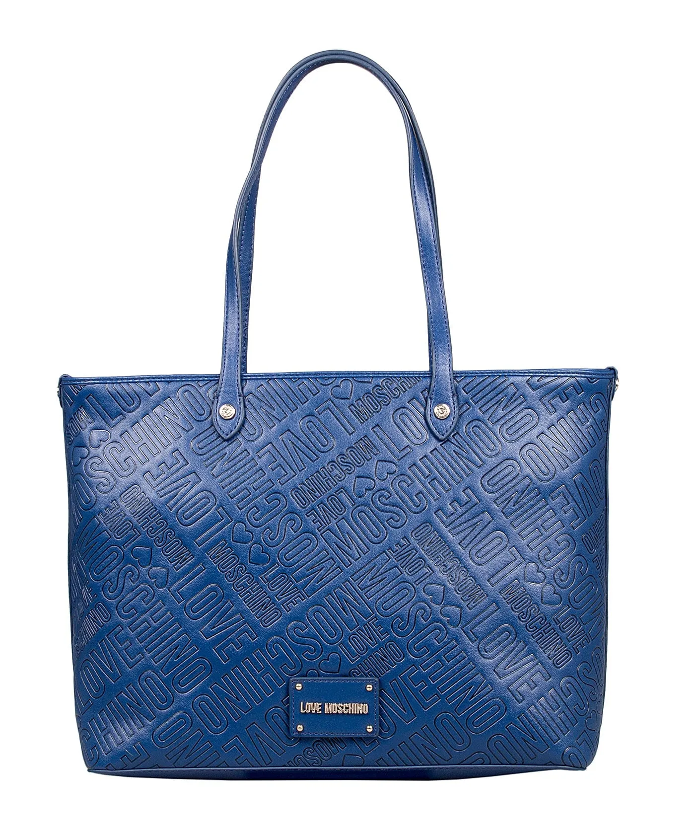 Love Moschino Blue Signature embossed construction