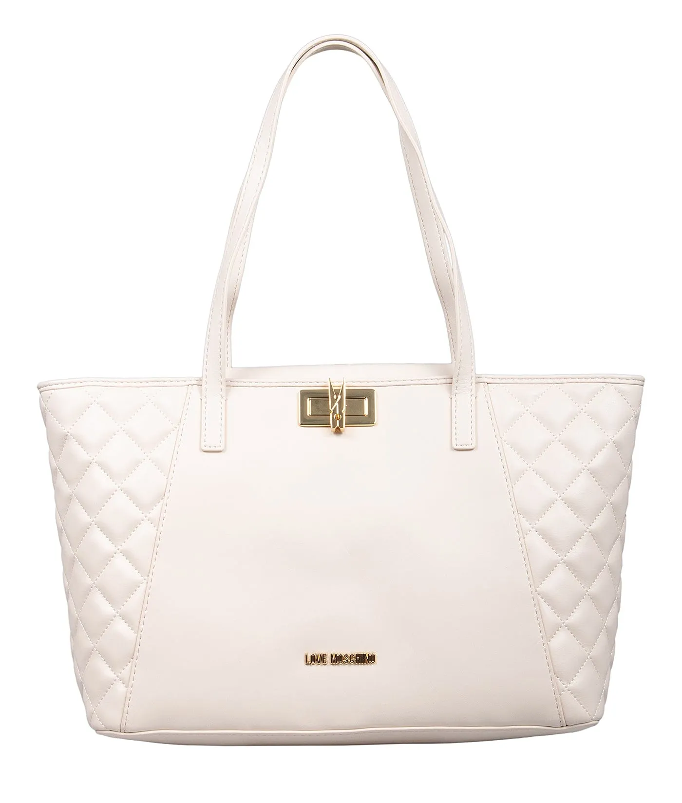 Love Moschino Cream  Quilted Classic Large Shopper Tote Bag
