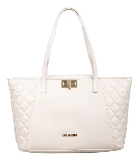 Love Moschino Cream  Quilted Classic Large Shopper Tote Bag