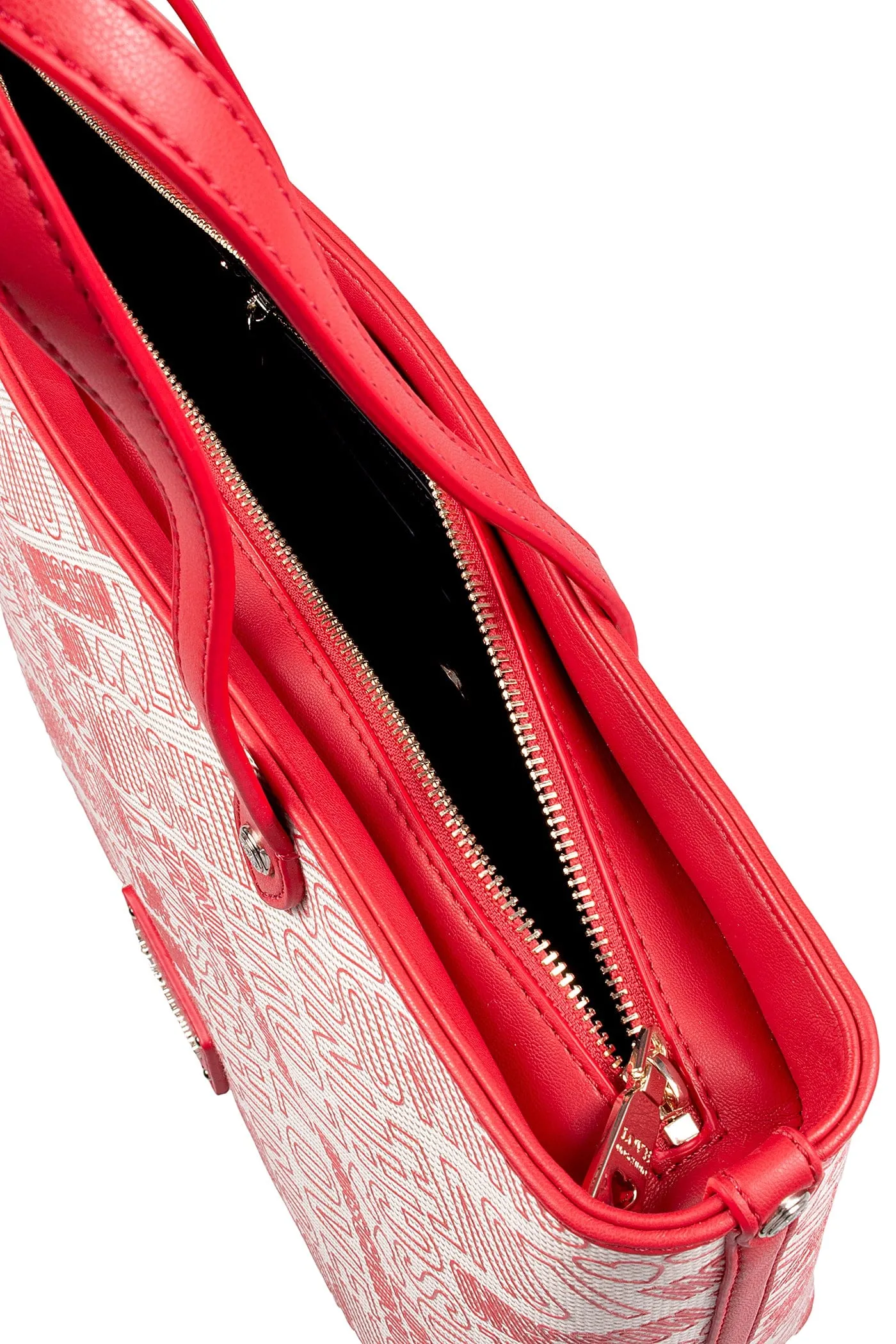 Love Moschino Cream Red Signature embossed construction