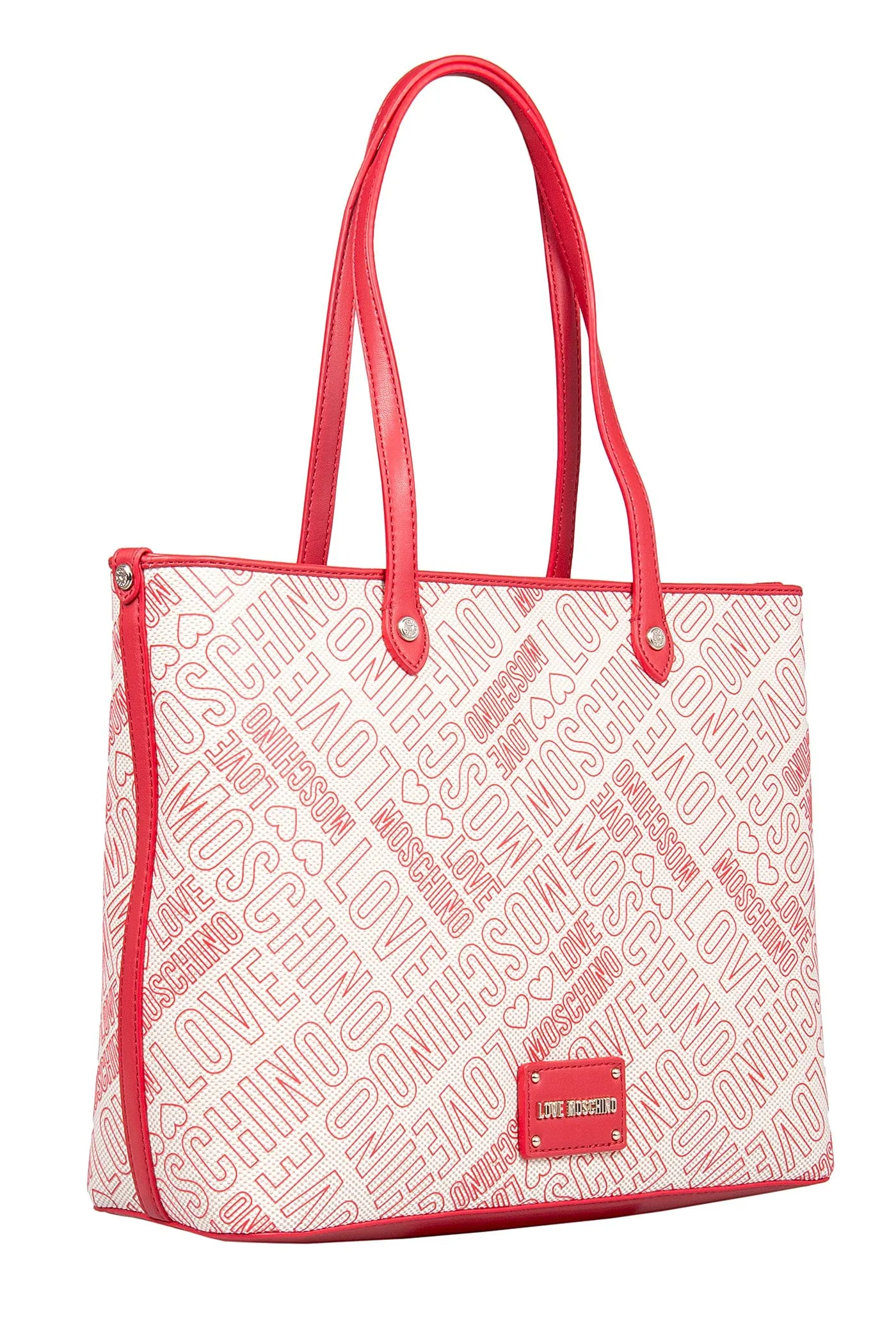 Love Moschino Cream Red Signature embossed construction