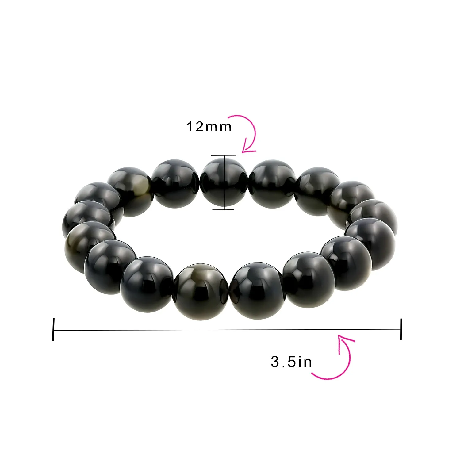 Natural Multi Color 12MM Bead Semi Precious Gemstone Stretch Bracelet for Men