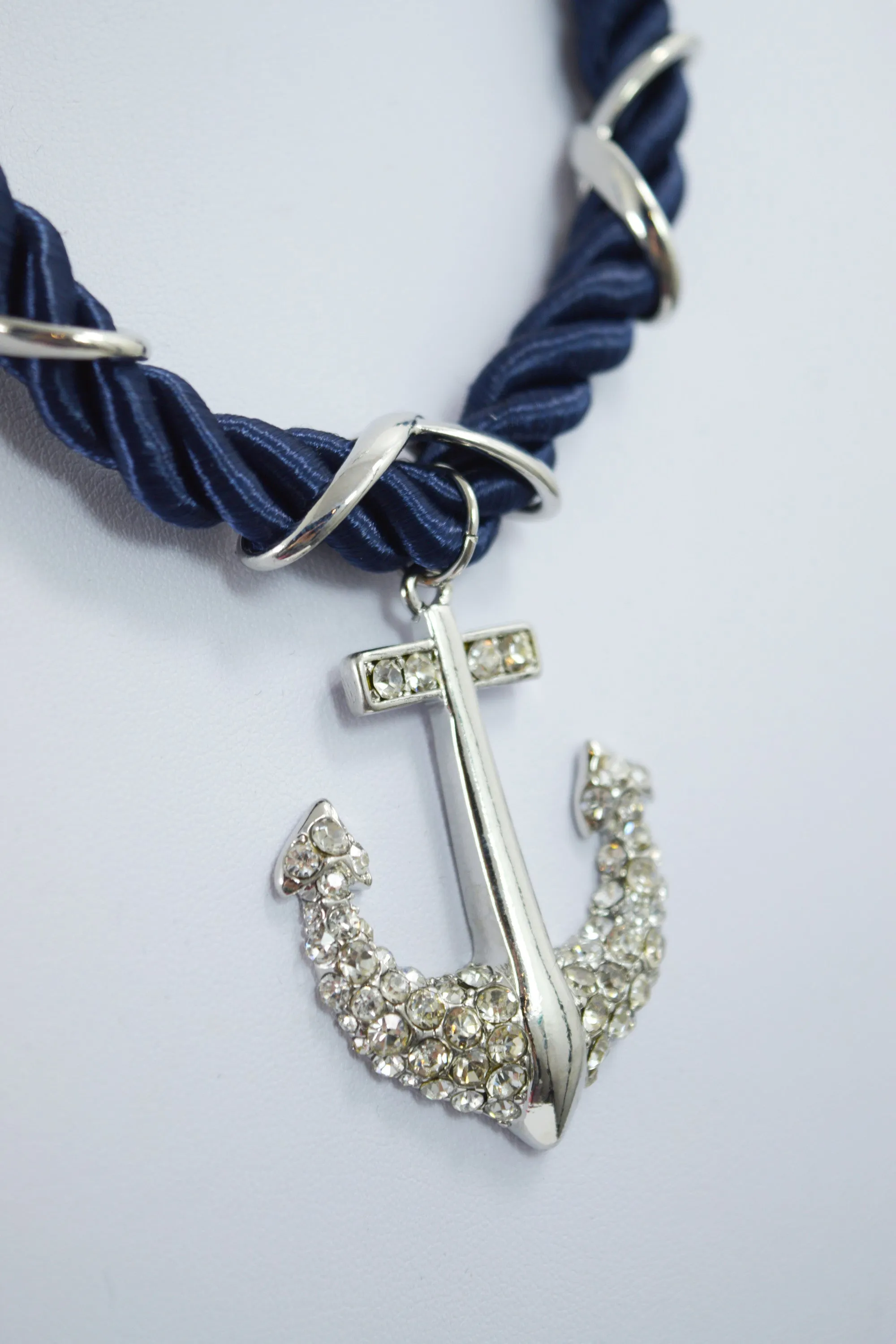 Nautical Navy Chunky Rope and Anchor Charm Necklace and Earrings Set