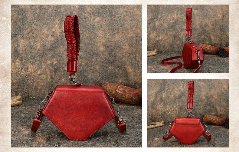Small Ladies Vintage Leather Clutch Purse With Hand Strap Handbags For Women