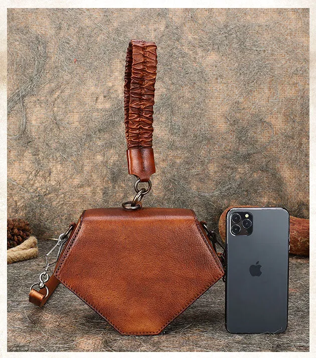 Small Ladies Vintage Leather Clutch Purse With Hand Strap Handbags For Women